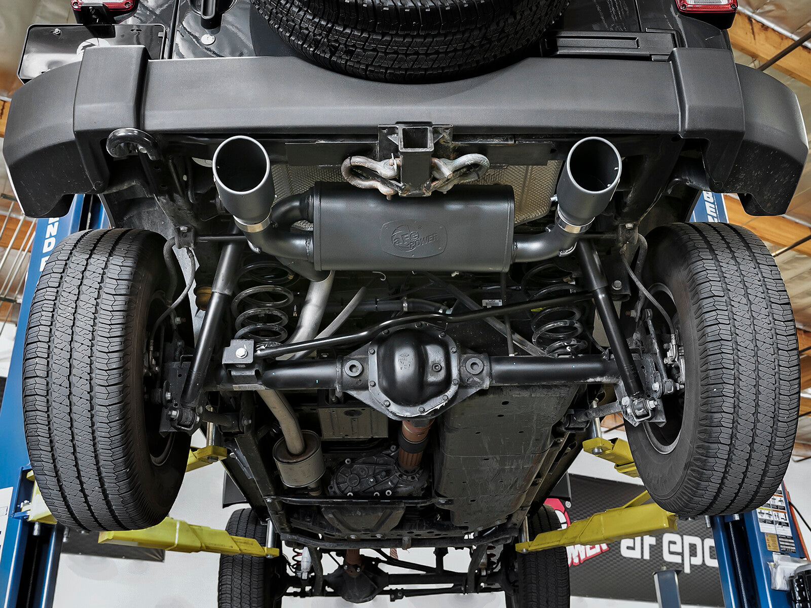 Rebel Series 2-1/2 Inch 409 Stainless Steel Axle-Back Exhaust System w/ Black Tips Jeep Wrangler (JK) 07-18 V6-3.6L/3.8L aFe Power