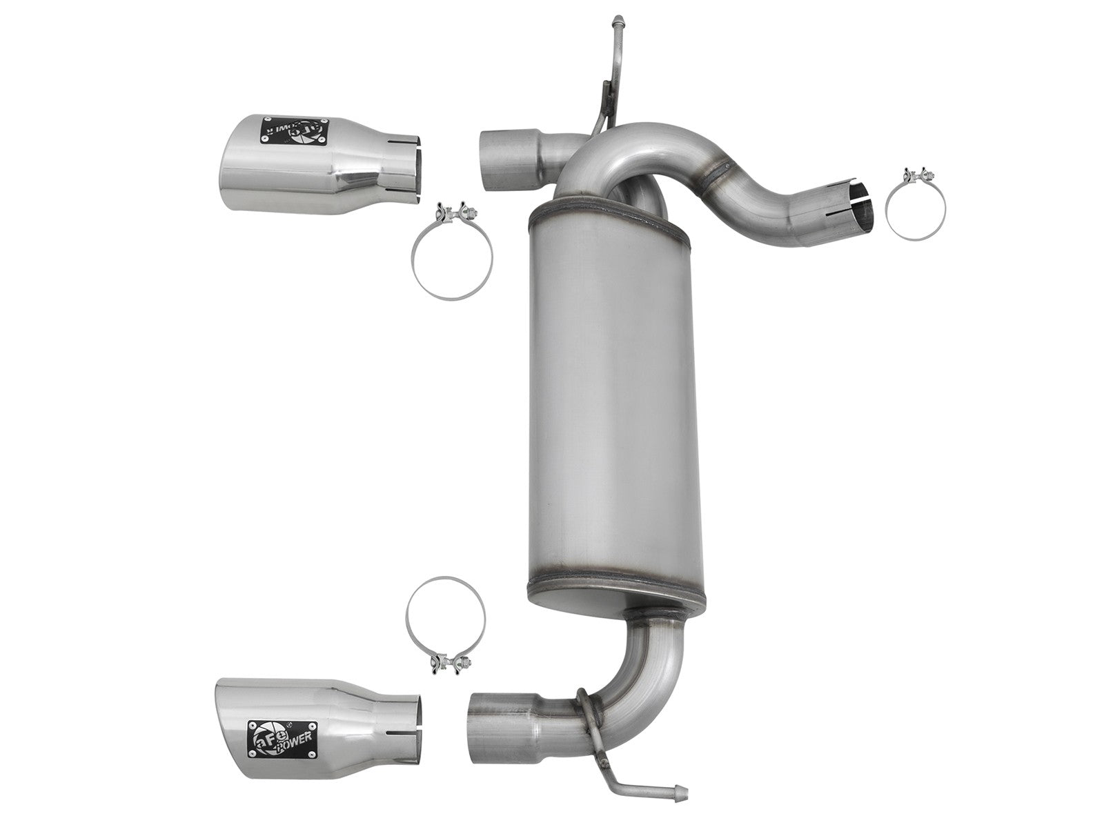 Rebel Series 2-1/2 Inch 409 Stainless Steel Axle-Back Exhaust w/ Polished Tips Jeep Wrangler (JK) 07-18 V6-3.6L/3.8L aFe Power