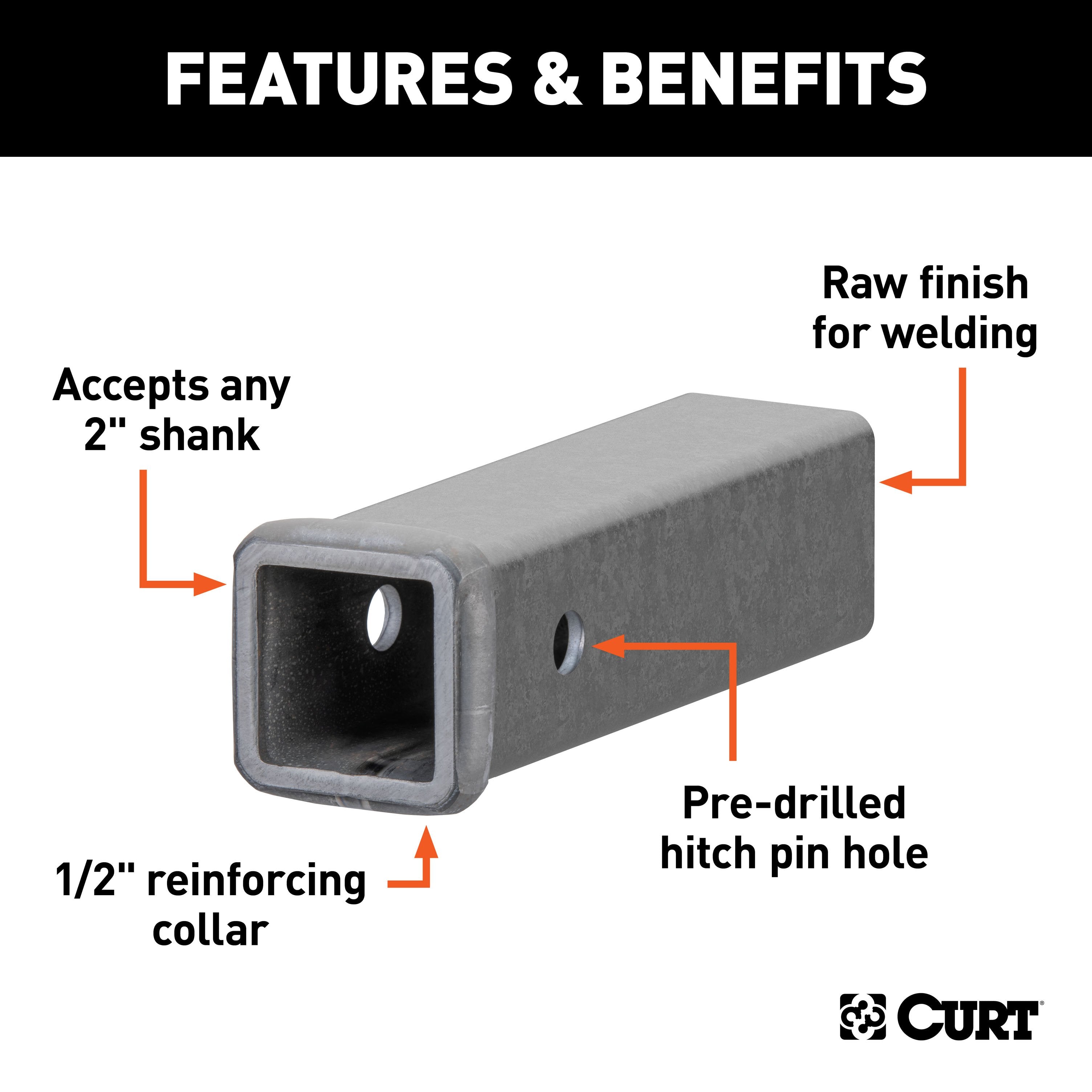 CURT 2-Inch x 9-Inch Weld-On Raw Steel Trailer Hitch Receiver Tube Model 49090
