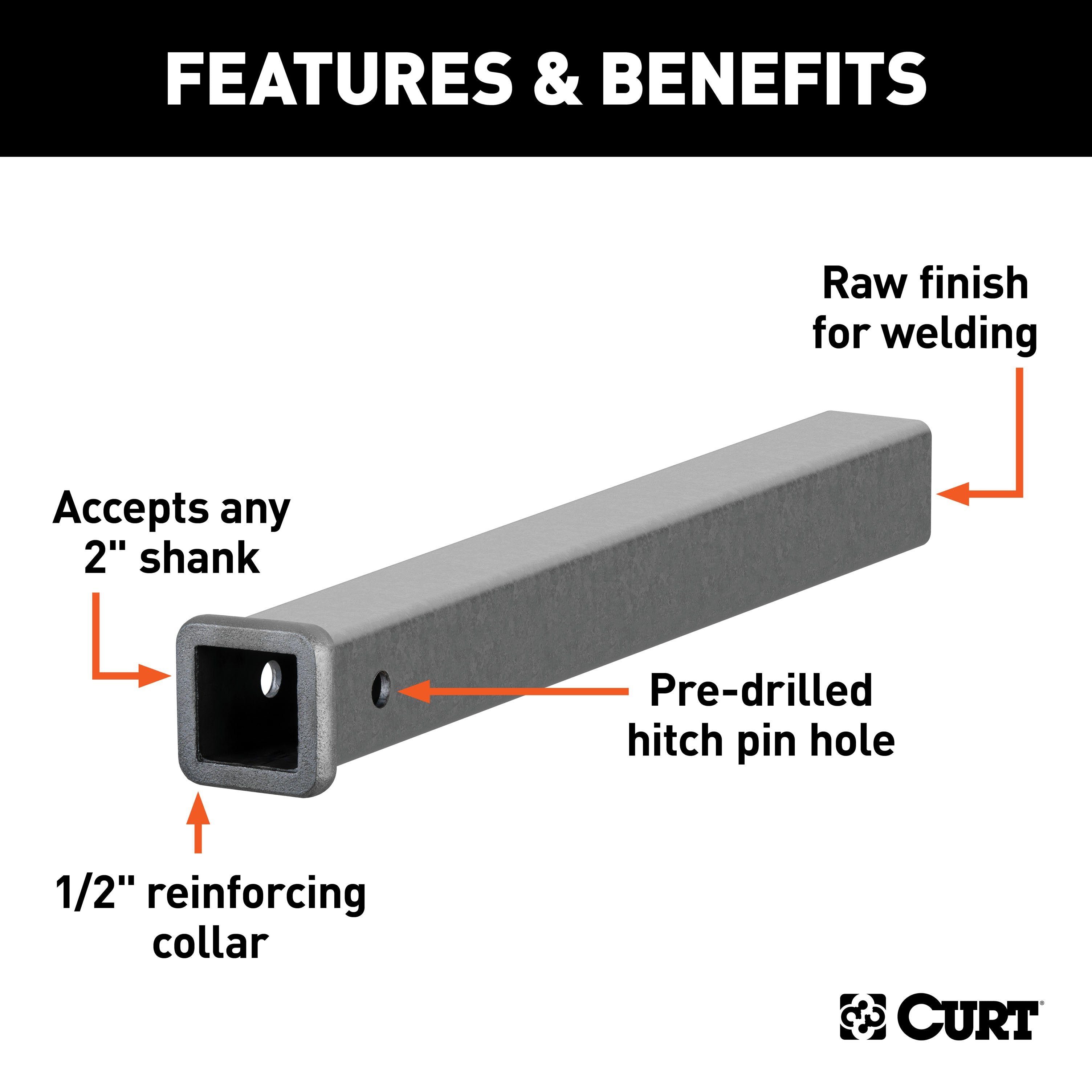 CURT 2-Inch x 24-Inch Weld-On Raw Steel Trailer Hitch Receiver Tube Model 49240