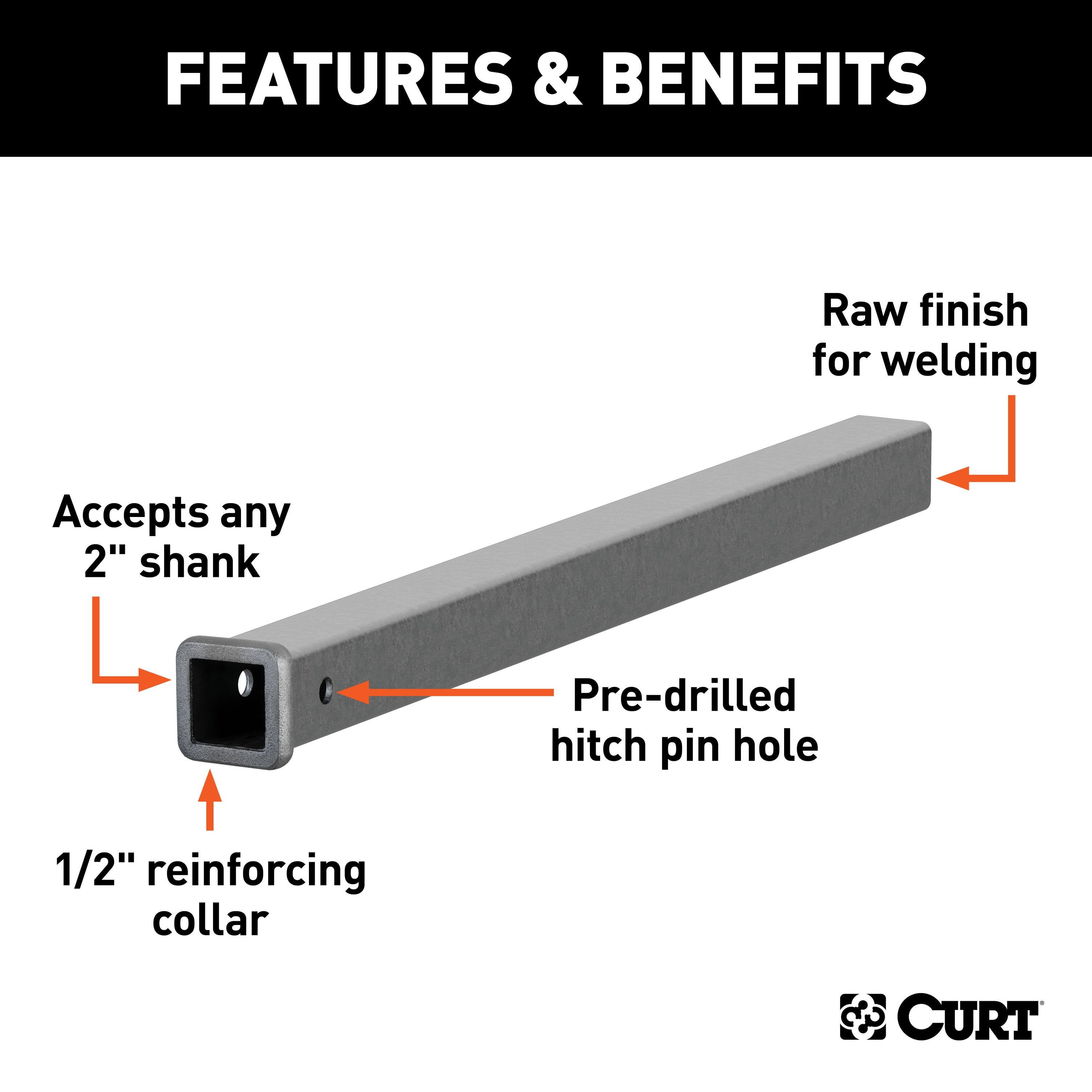 CURT 2-Inch x 36-Inch Weld-On Raw Steel Trailer Hitch Receiver Tube Model 49360