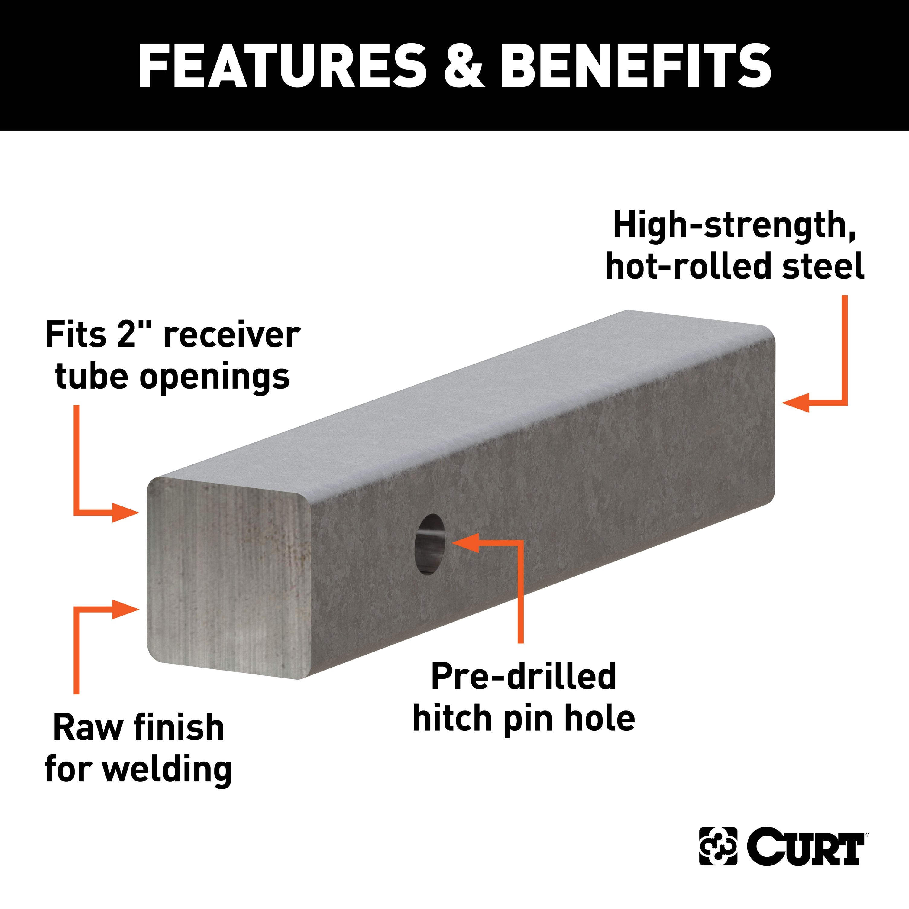 CURT 2-Inch x 10-Inch Weld-On Raw Steel Trailer Hitch Bar Shank Model 49529