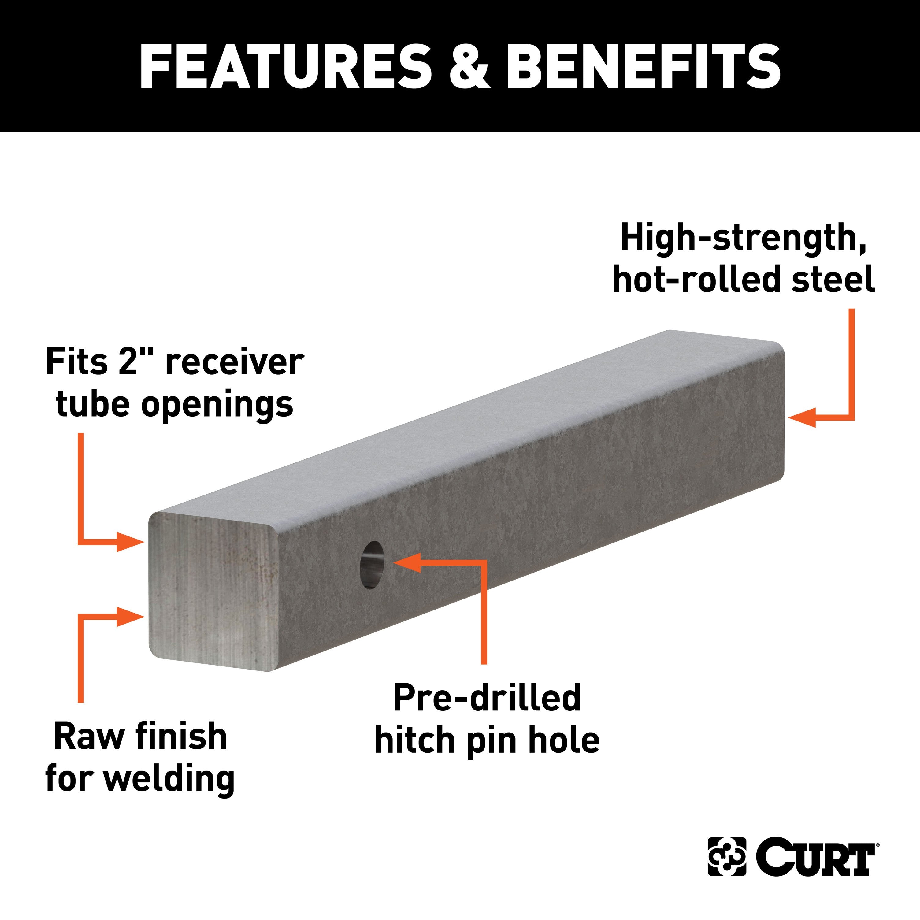 CURT 2-Inch x 14-Inch Weld-On Raw Steel Trailer Hitch Bar Shank Model 49531
