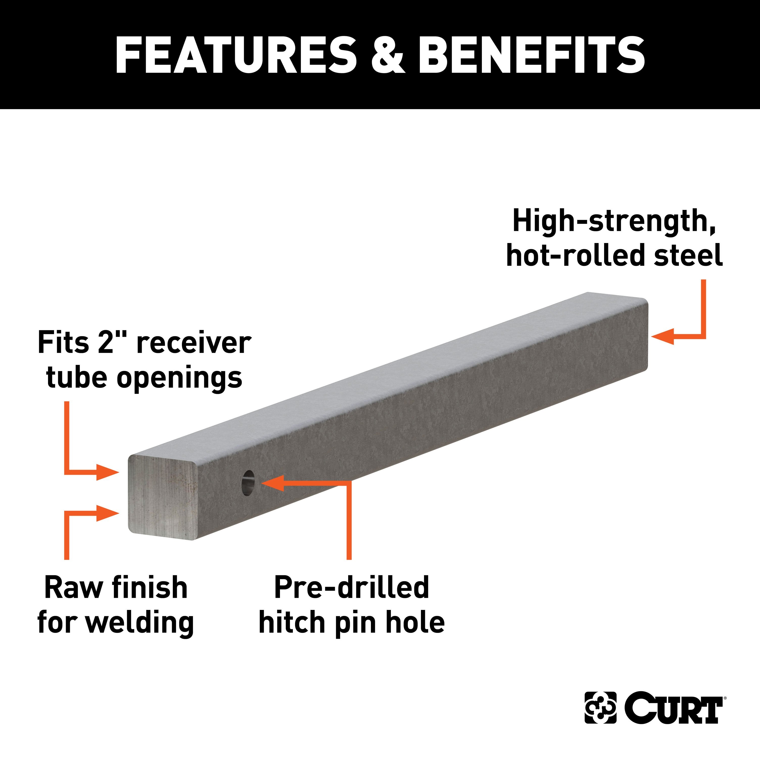 CURT 2-Inch x 24-Inch Weld-On Raw Steel Trailer Hitch Bar Shank Model 49536