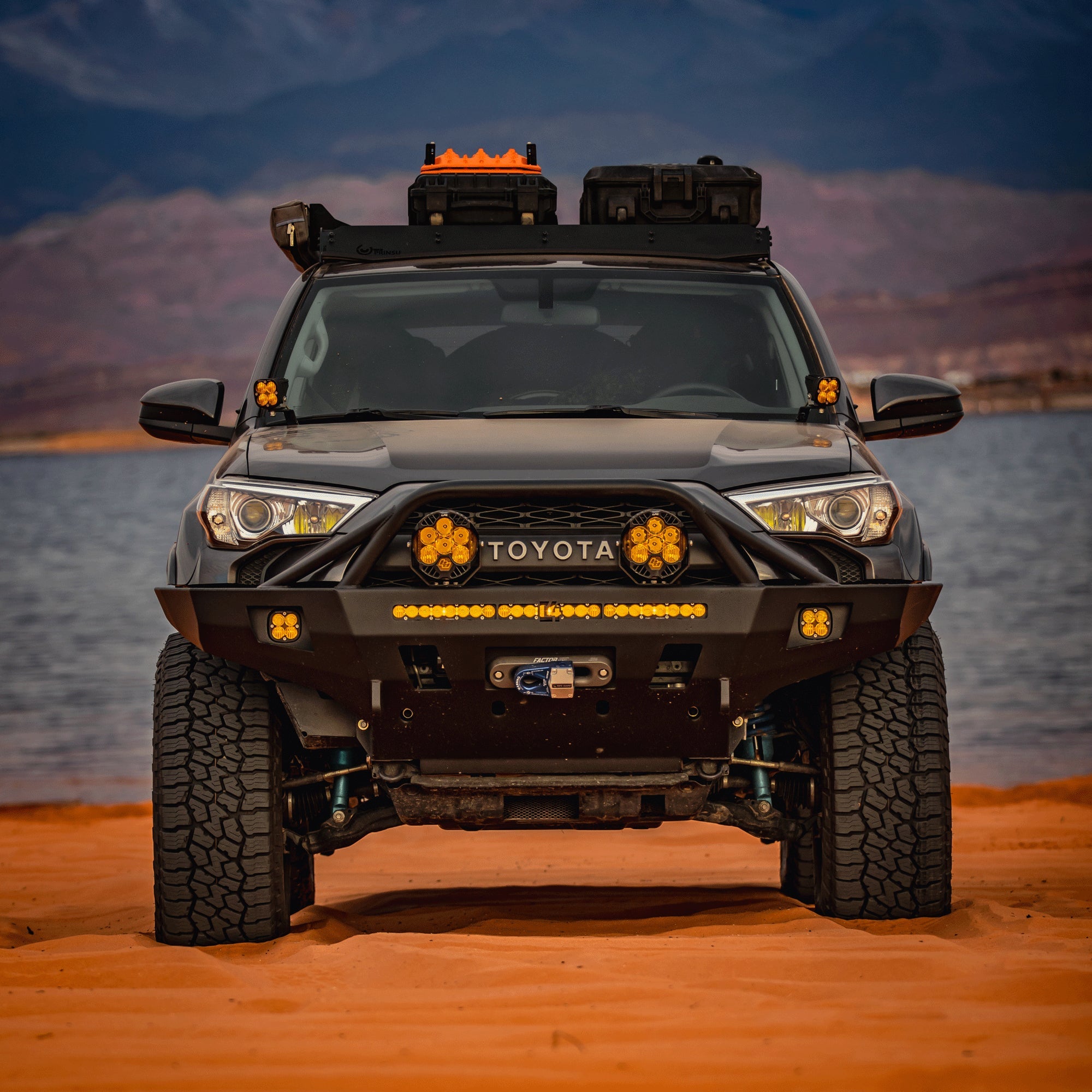 4Runner Overland Series front bumper for 2014-2024 models, showcasing rugged design and off-road lighting features.