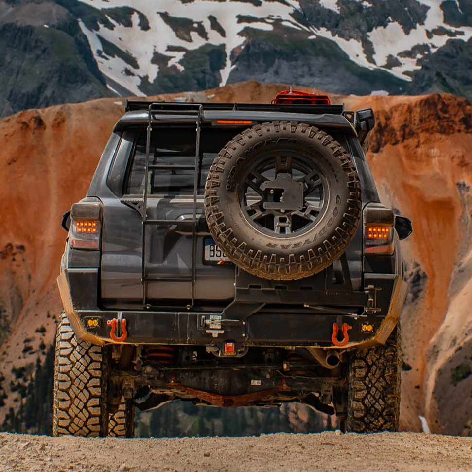 4Runner Overland Series rear bumper for 5th Gen models (2010-2024) showcasing rugged design and tire carrier.