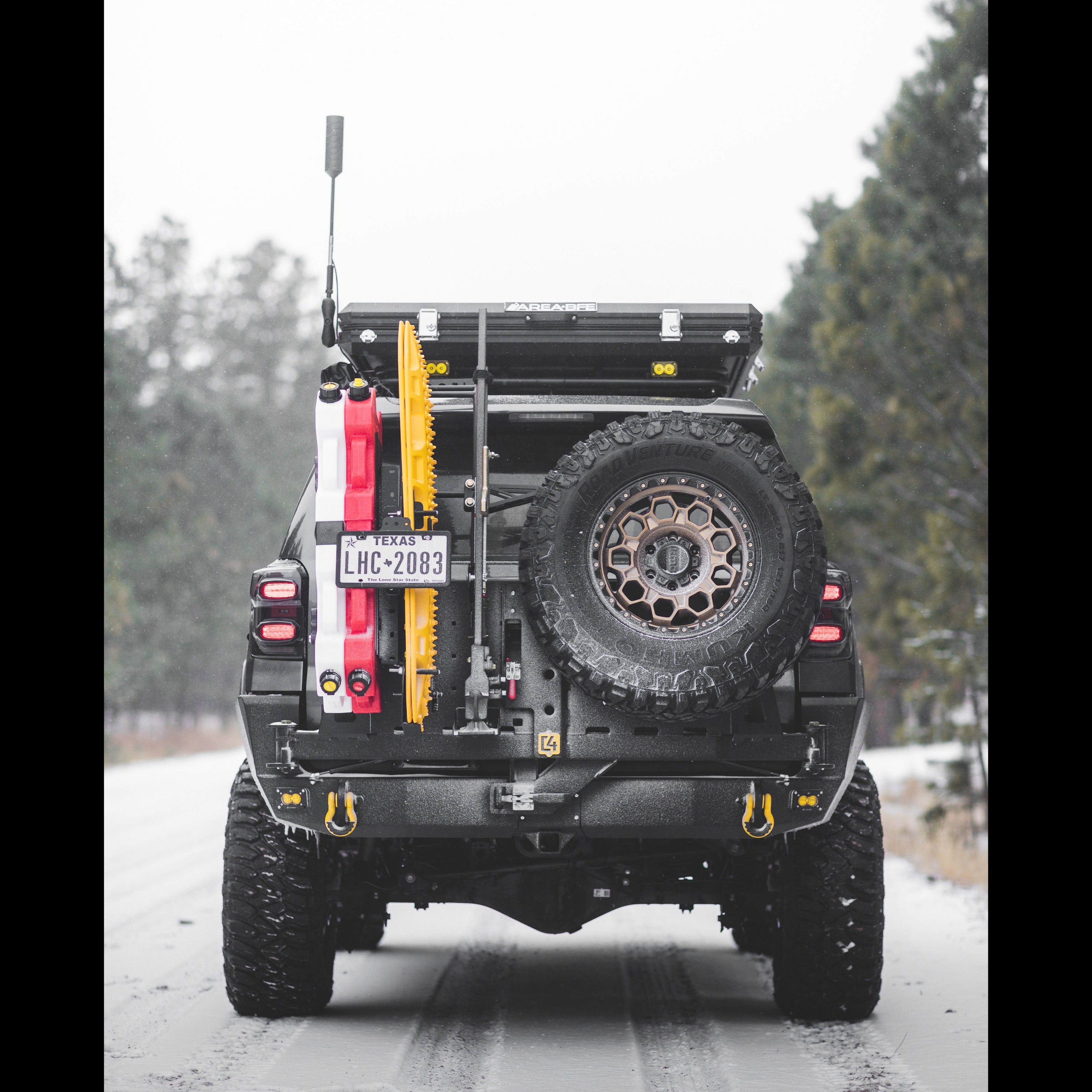 4Runner Overland Series rear bumper for 5th Gen models, featuring tire carrier and offroad accessories, ideal for adventure.