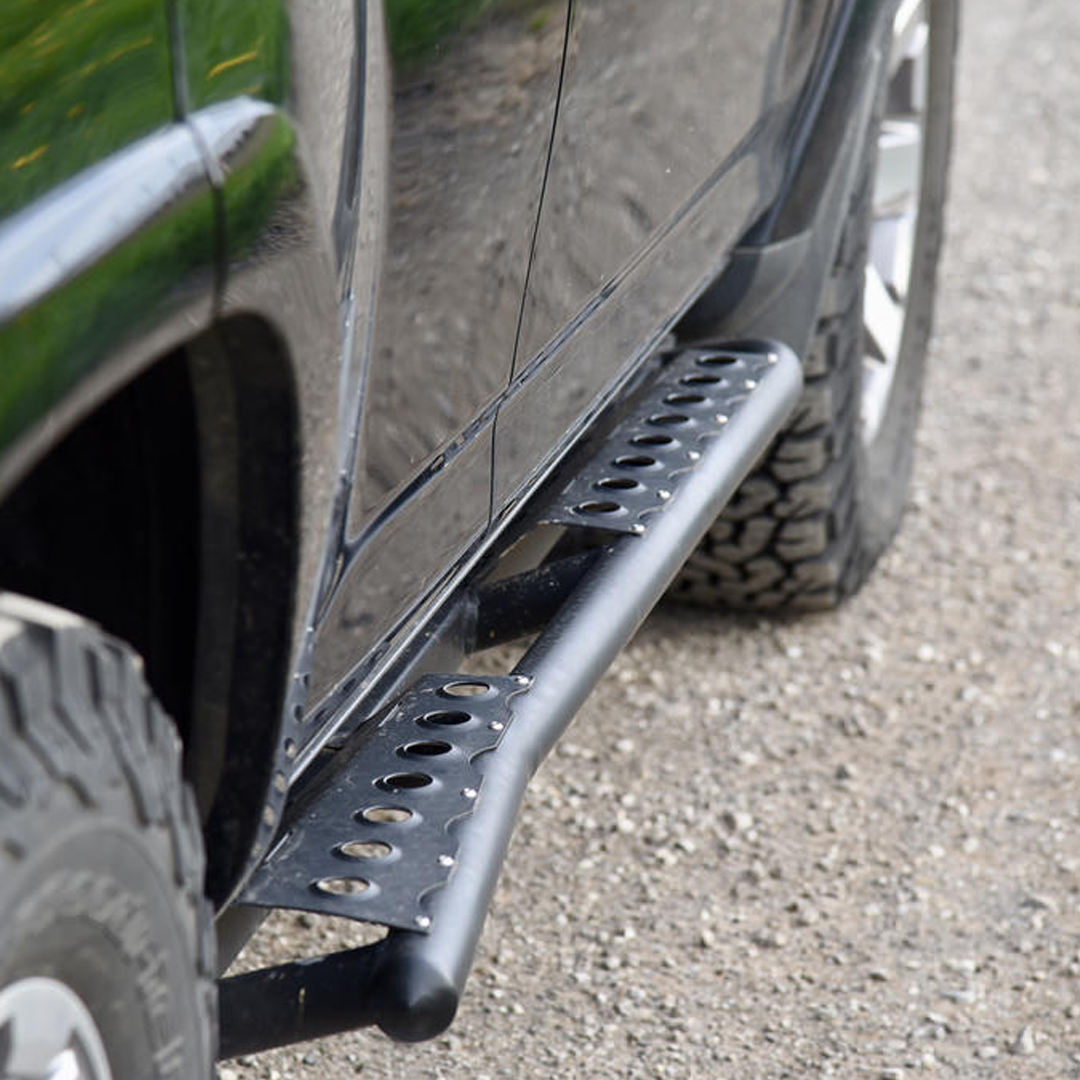 4Runner rock sliders for 2010-2013 models, designed for off-road protection and easy access. Durable and rugged construction.