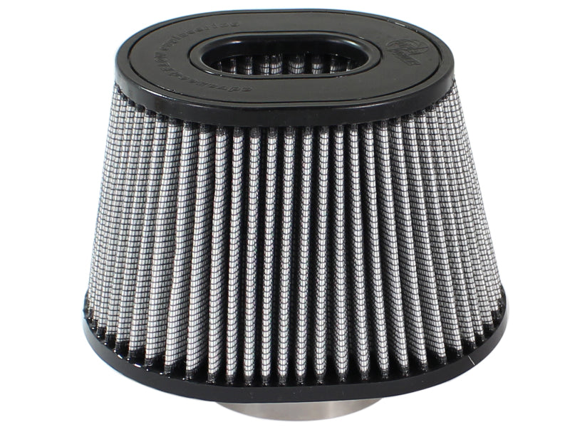 aFe MagnumFLOW Pro DRY S intake replacement filter with a conical design for improved airflow and filtration efficiency.