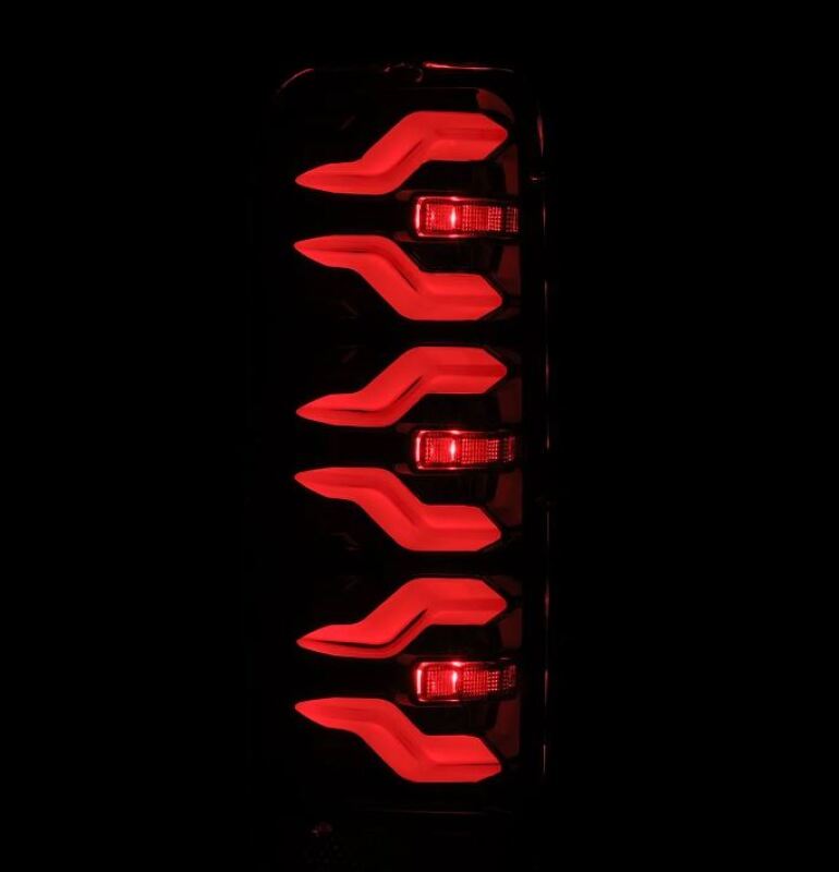 AlphaRex Luxx-Series LED tail lights for 87-96 Ford Bronco and F-150 in alpha-black with a sleek red design.