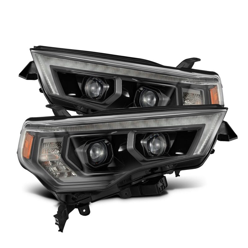 AlphaRex LUXX LED projector headlights for 2014-2020 Toyota 4Runner in black with sequential signals and DRL.