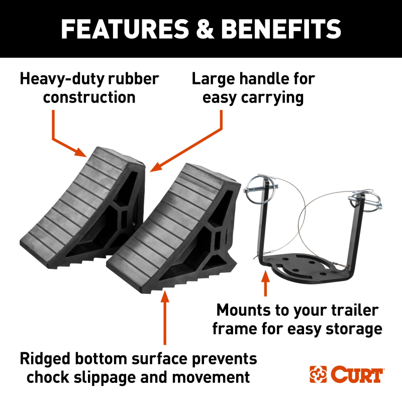 CURT HD Wheel Chocks 2-Pack with Mounting Bracket Model 22802