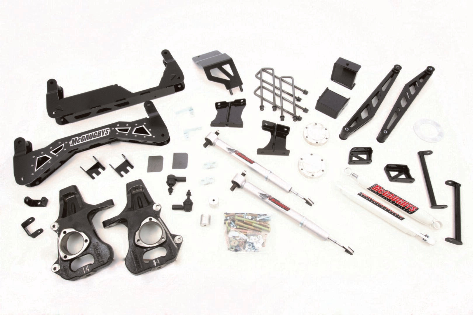 McGaughy's 7-9 Inch Premium Lift Kit S/S Black 2014-2018 Silverado/Sierra 1500 with Stamped Steel/ Alum Control Arms 4WD
