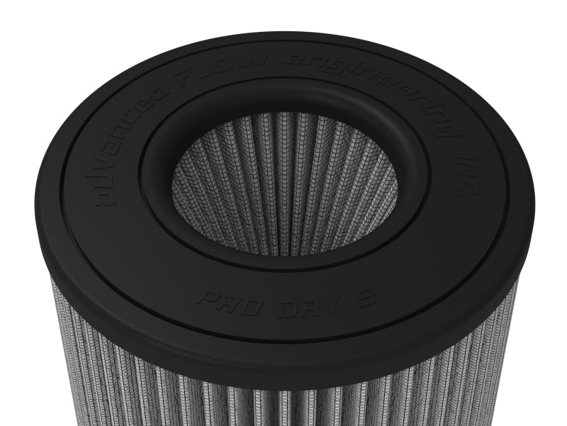 AFE Momentum intake replacement air filter featuring a cylindrical design with a black top and pleated gray filter media.