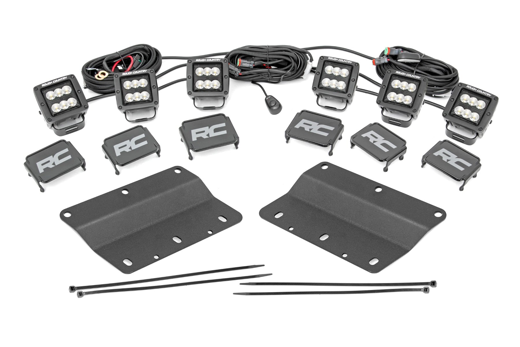 LED Light Kit Fog Mount Triple 2 Inch Black Pair Flood Ford Bronco (21-25) Rough Country
