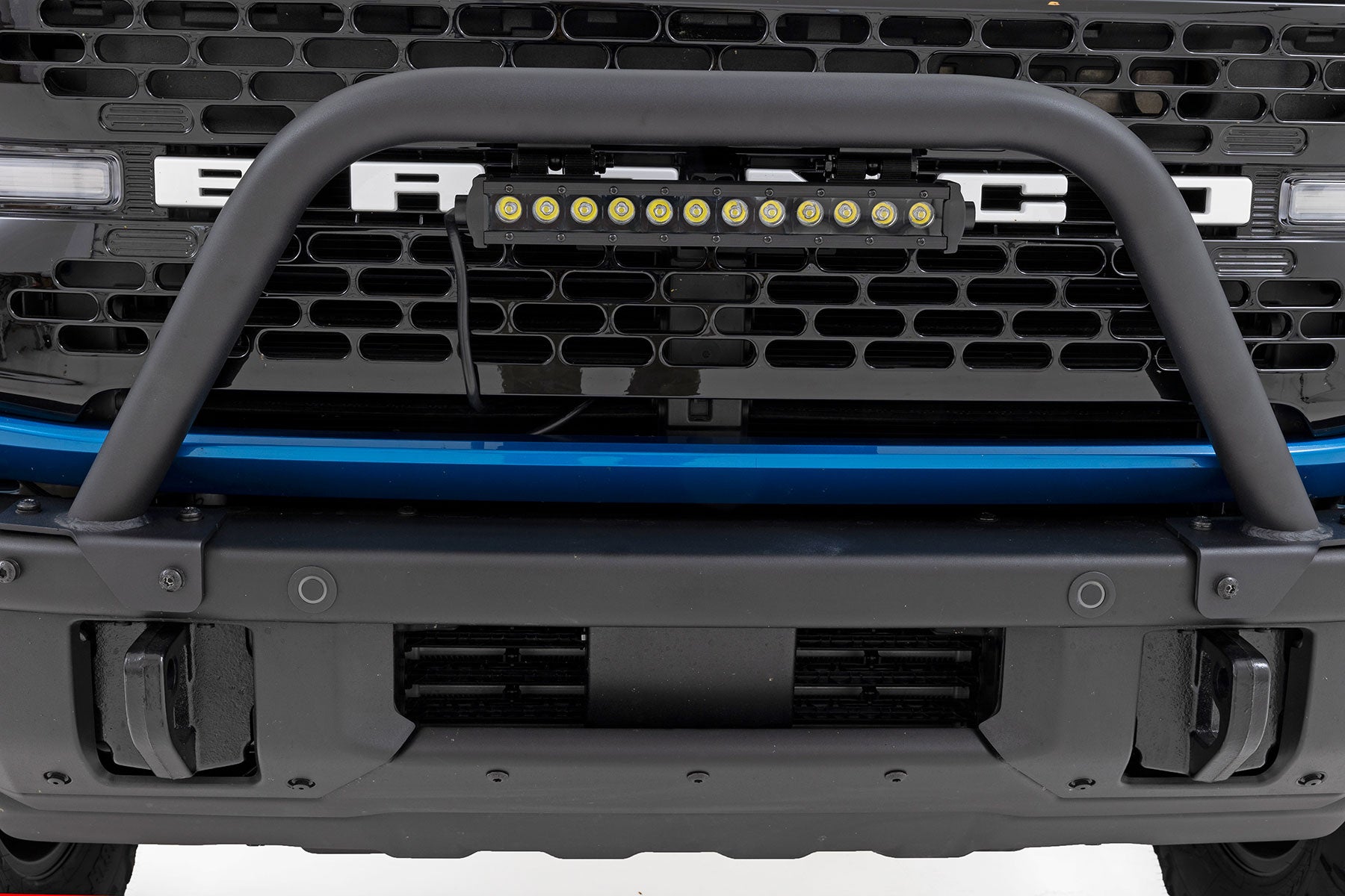 Safari Bar 12 Inch LED Light Bar Black DRL Single Row OE Modular Steel Ford Bronco (21-25) Rough Country