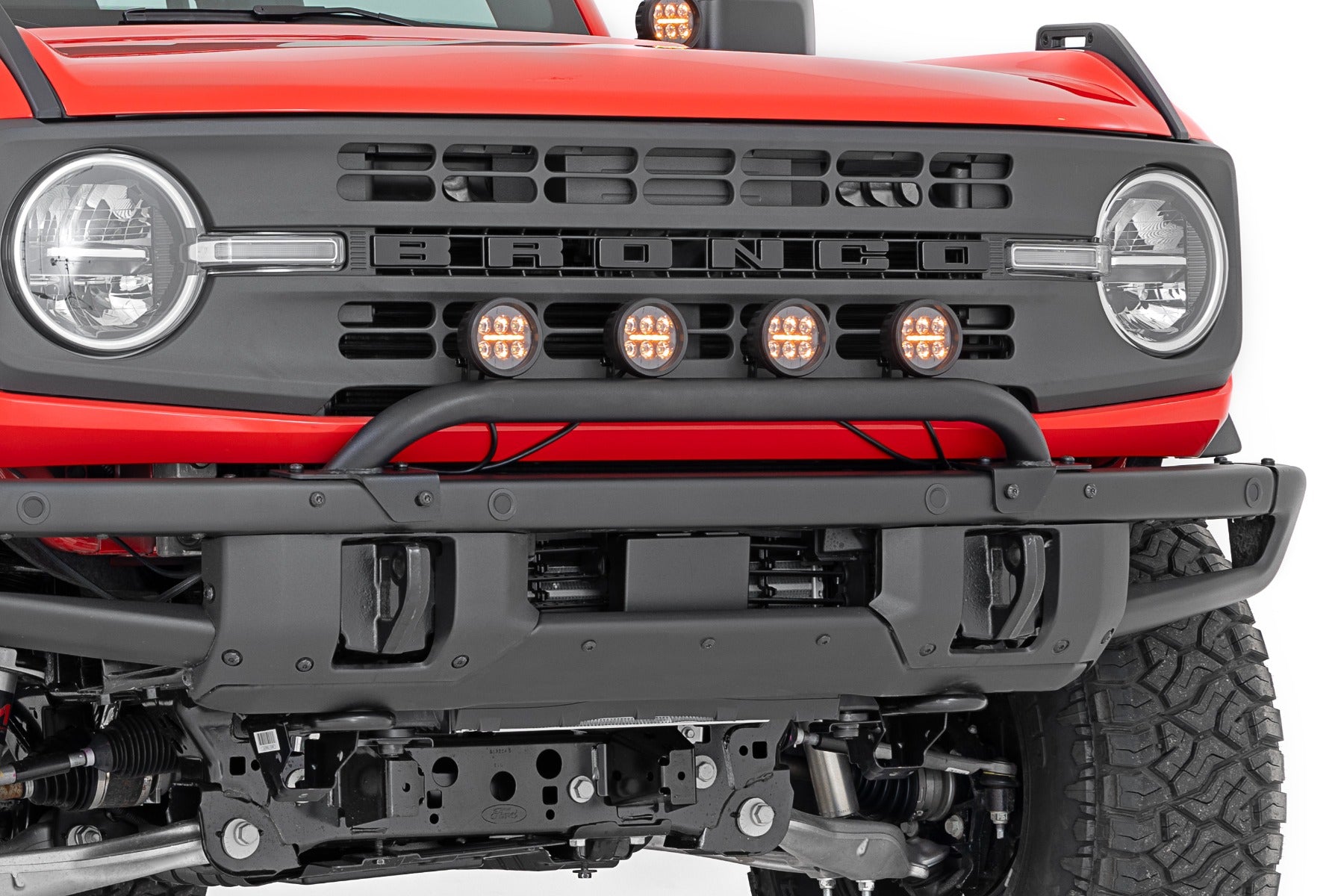 Light Bar Mount 3.5 Inch Round LED (Quad) Black Amber DRL OE Modular Steel Ford Bronco (21-24) Rough Country