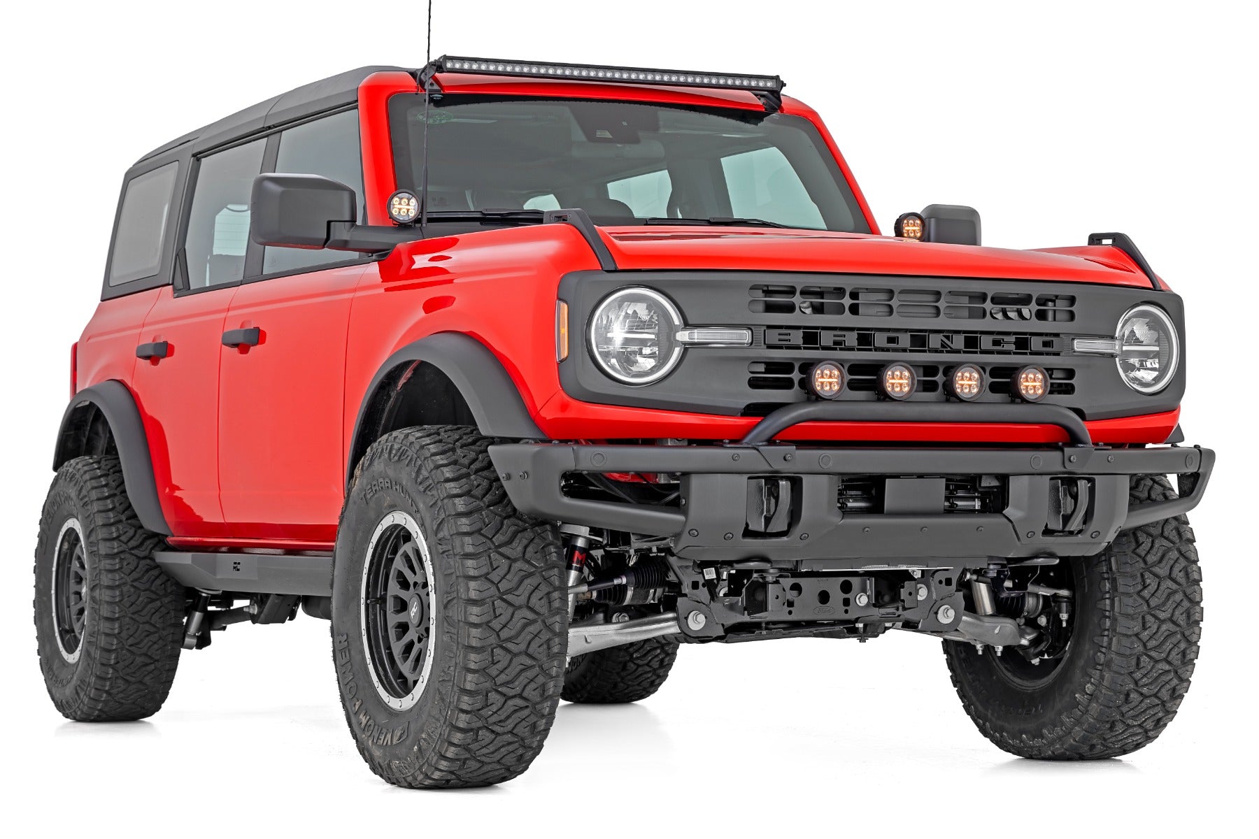 Light Bar Mount 3.5 Inch Round LED (Quad) Black Amber DRL OE Modular Steel Ford Bronco (21-24) Rough Country