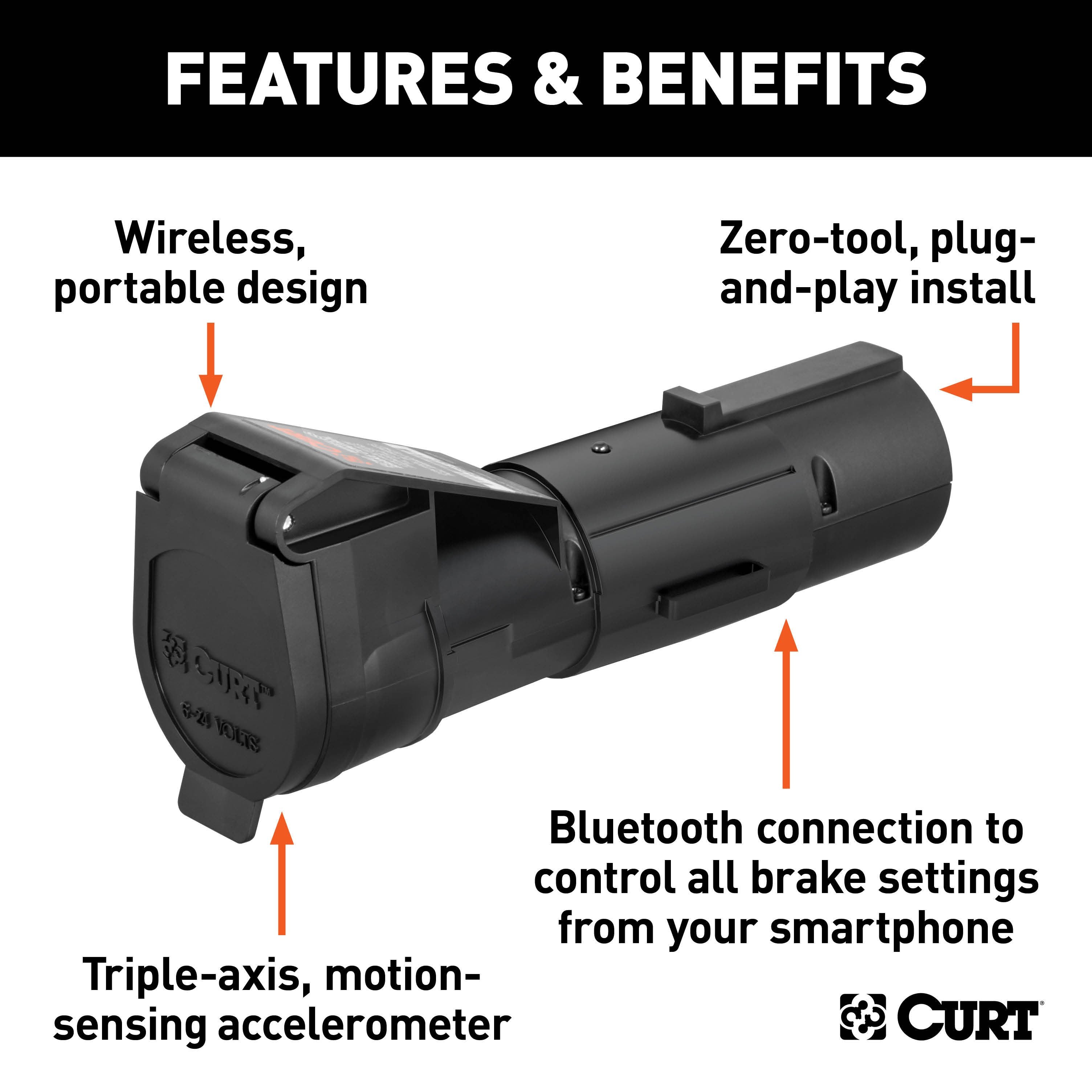 CURT Echo Mobile Electric Trailer Brake Controller with Bluetooth® Enabled Smartphone Connection, Proportional Model 51180