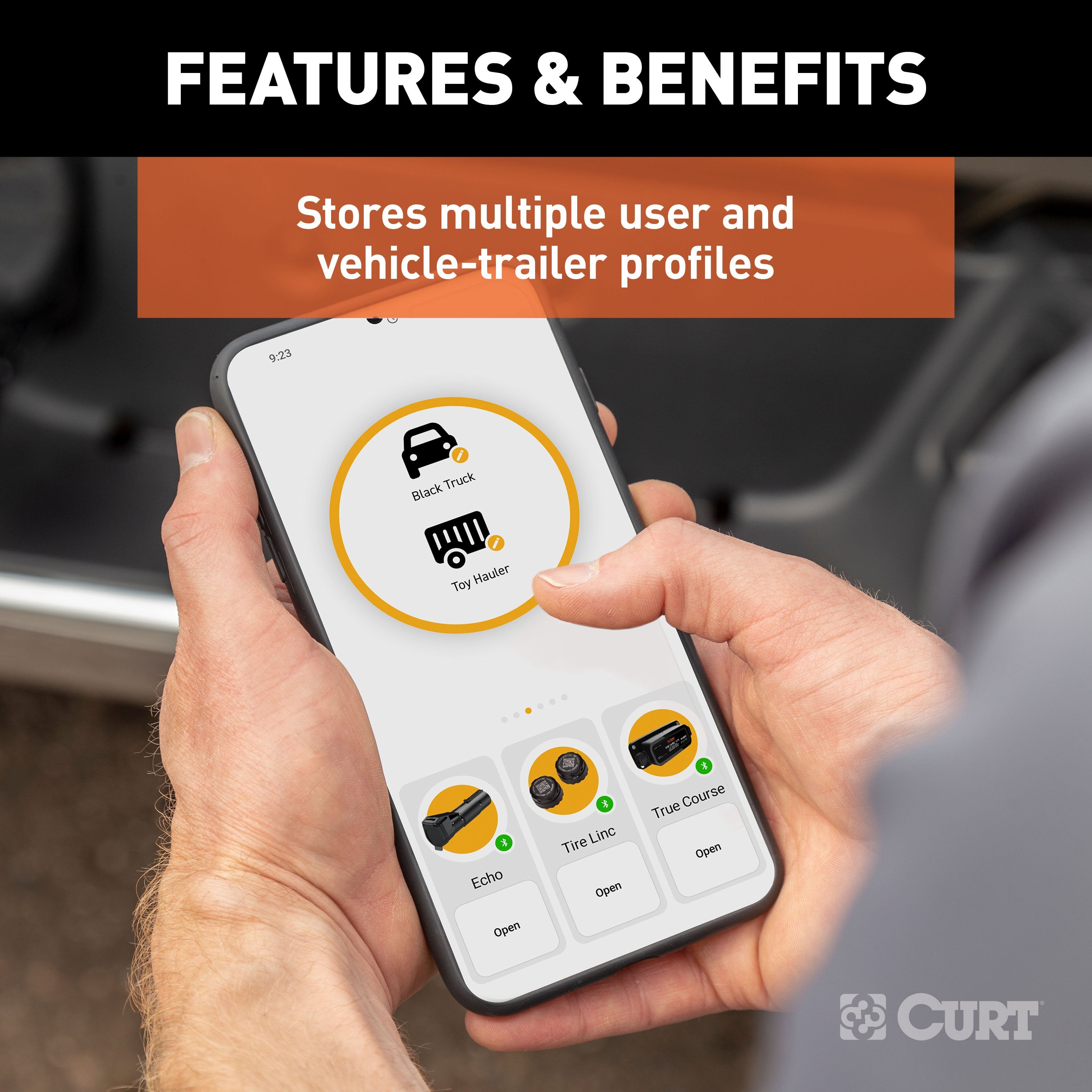 CURT Echo Mobile Electric Trailer Brake Controller with Bluetooth® Enabled Smartphone Connection, Proportional Model 51180