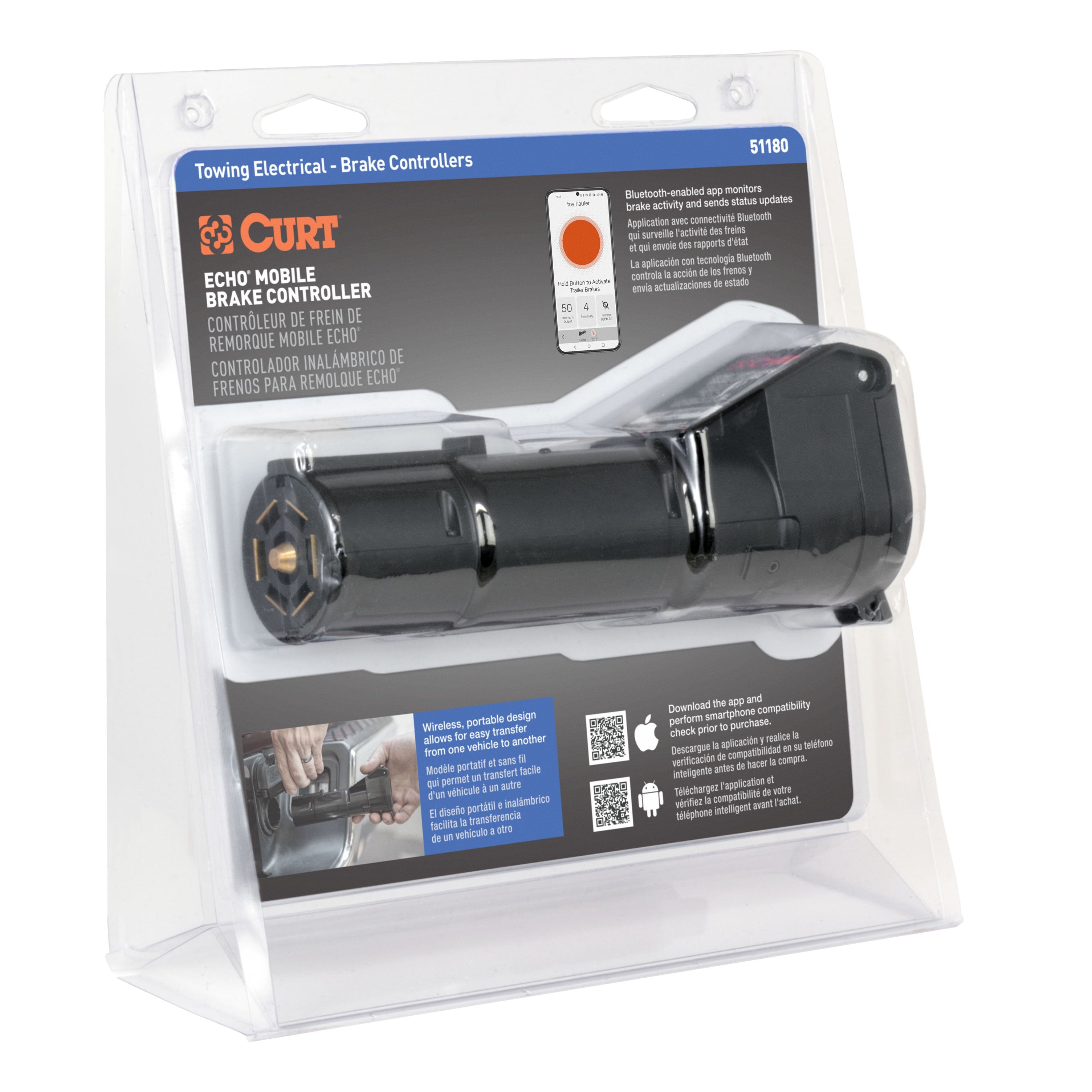 CURT Echo Mobile Electric Trailer Brake Controller with Bluetooth® Enabled Smartphone Connection, Proportional Model 51180