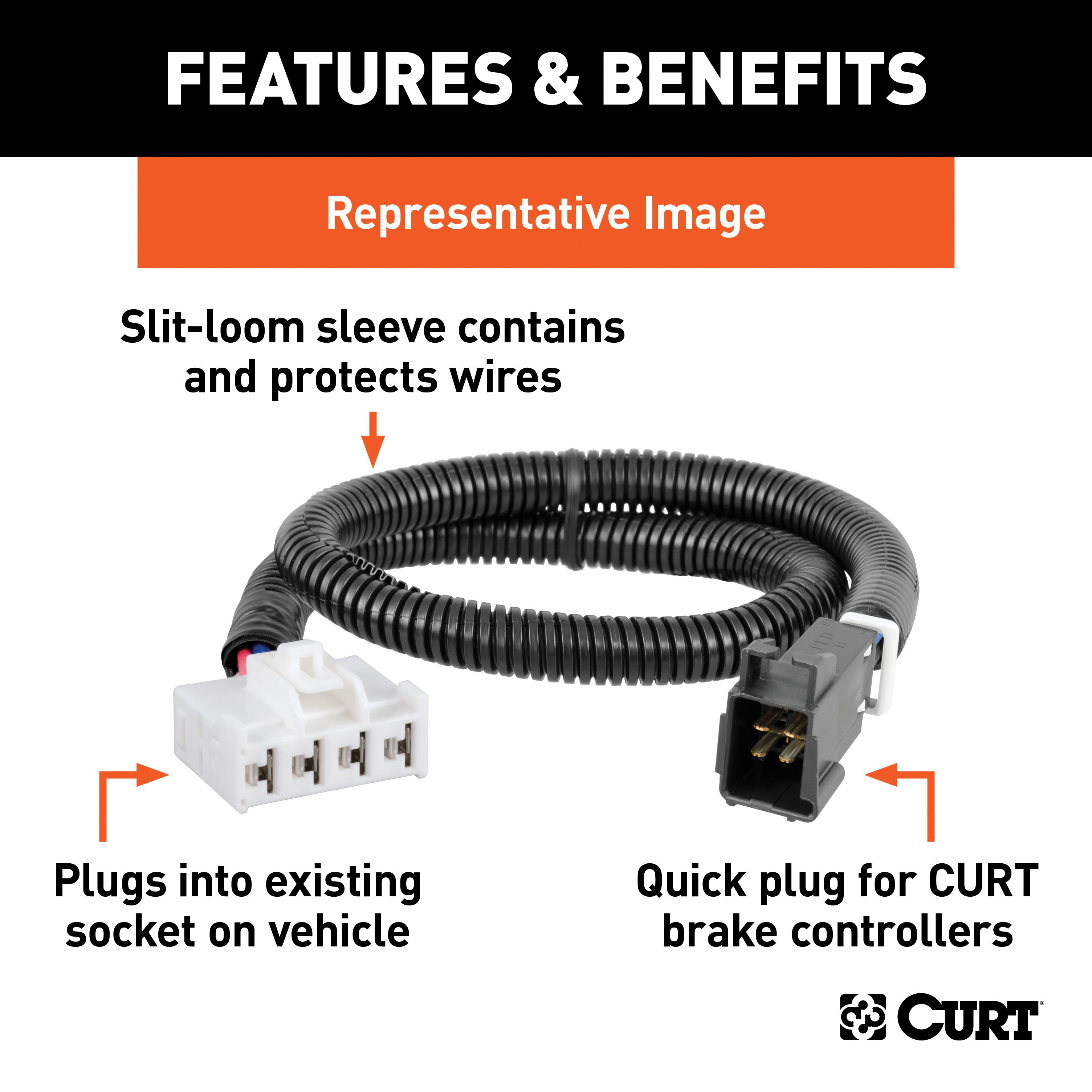 CURT Quick Plug Electric Trailer Brake Controller Wiring Harness, Select Ram 1500, Classic, 2500, 3500, 4500, 5500 Model 51458