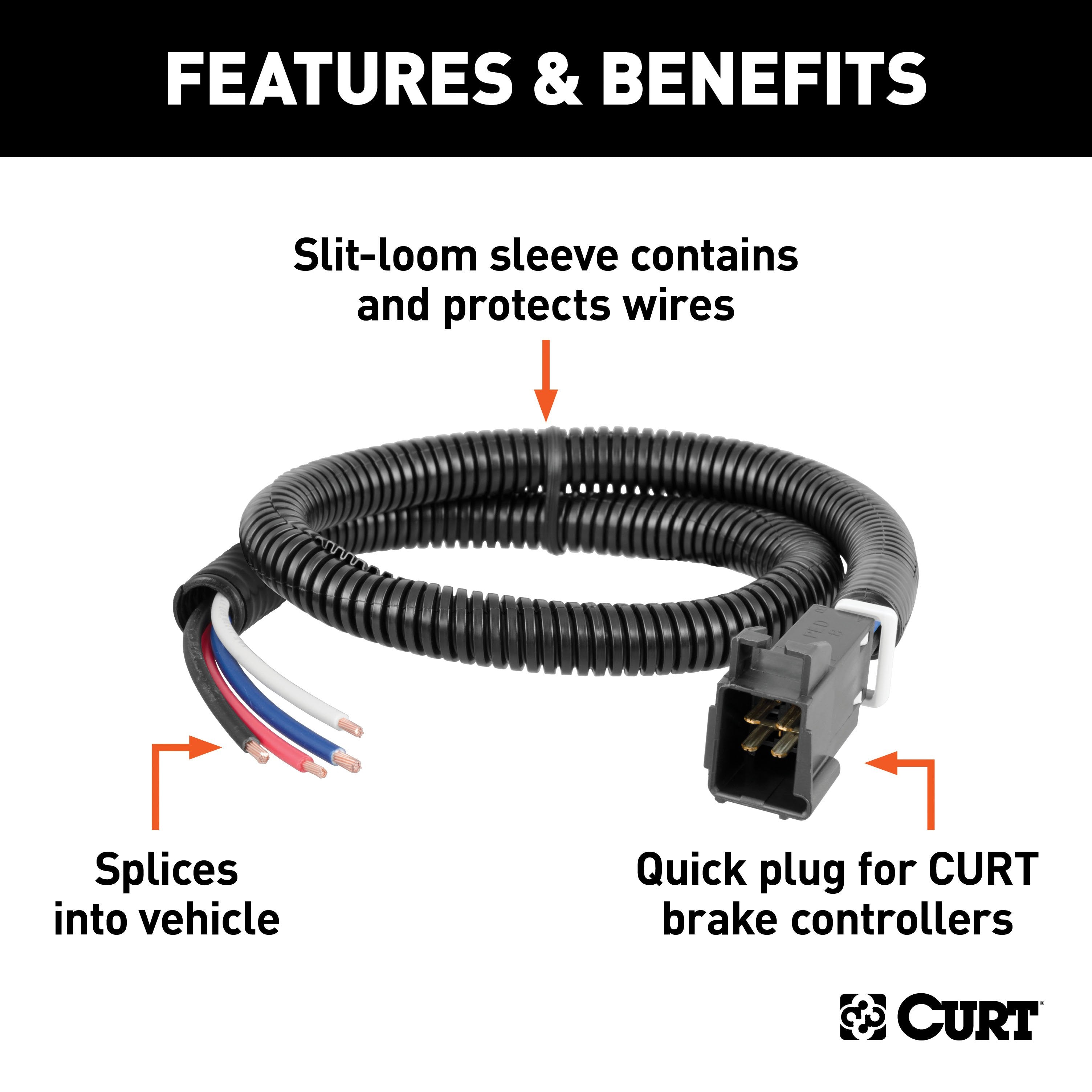CURT Quick Plug Universal Electric Trailer Brake Controller Wiring Harness Model 51515