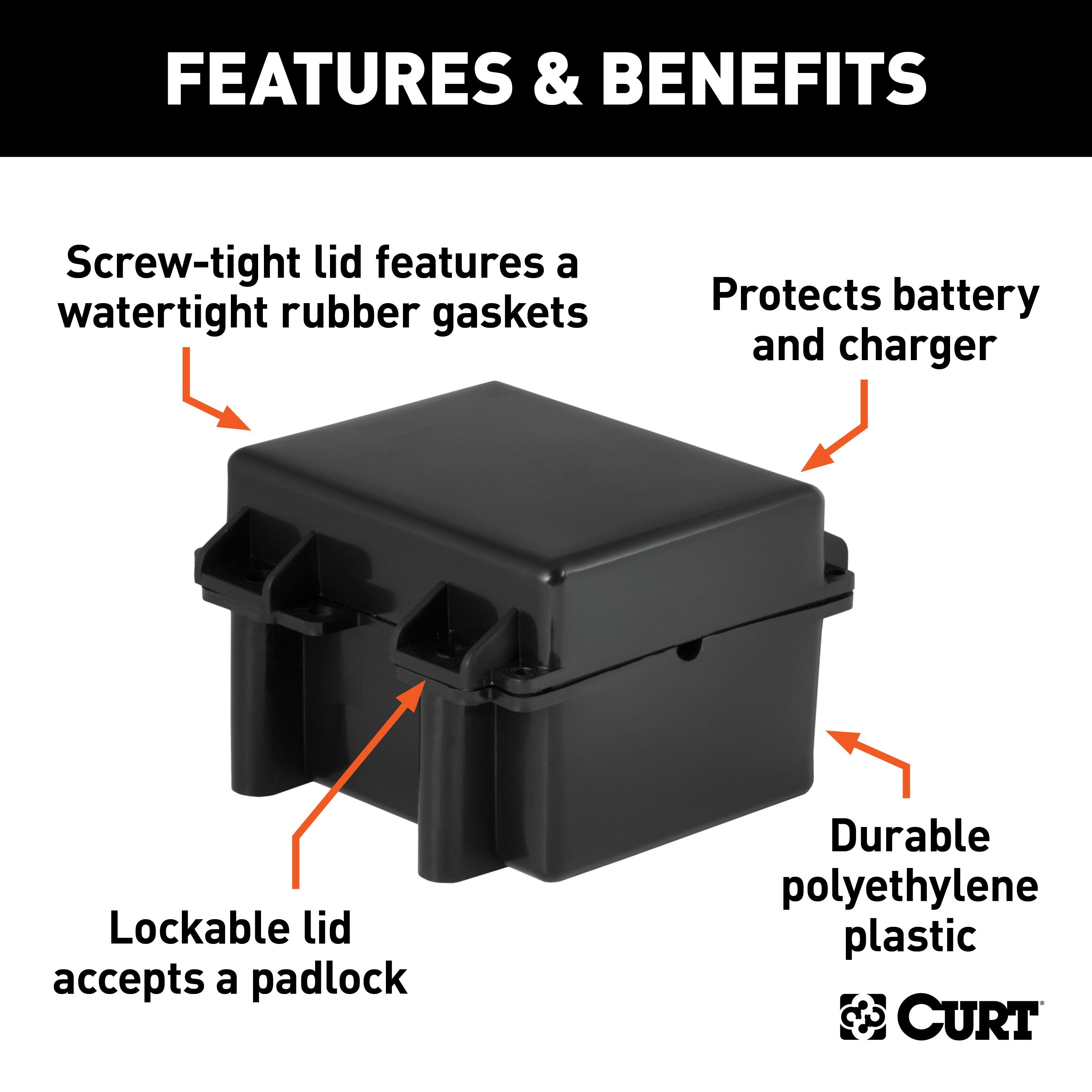 CURT 5-Inch x 3-3/8-Inch x 3-3/4-Inch Watertight Trailer Breakaway Battery Case Model 52027