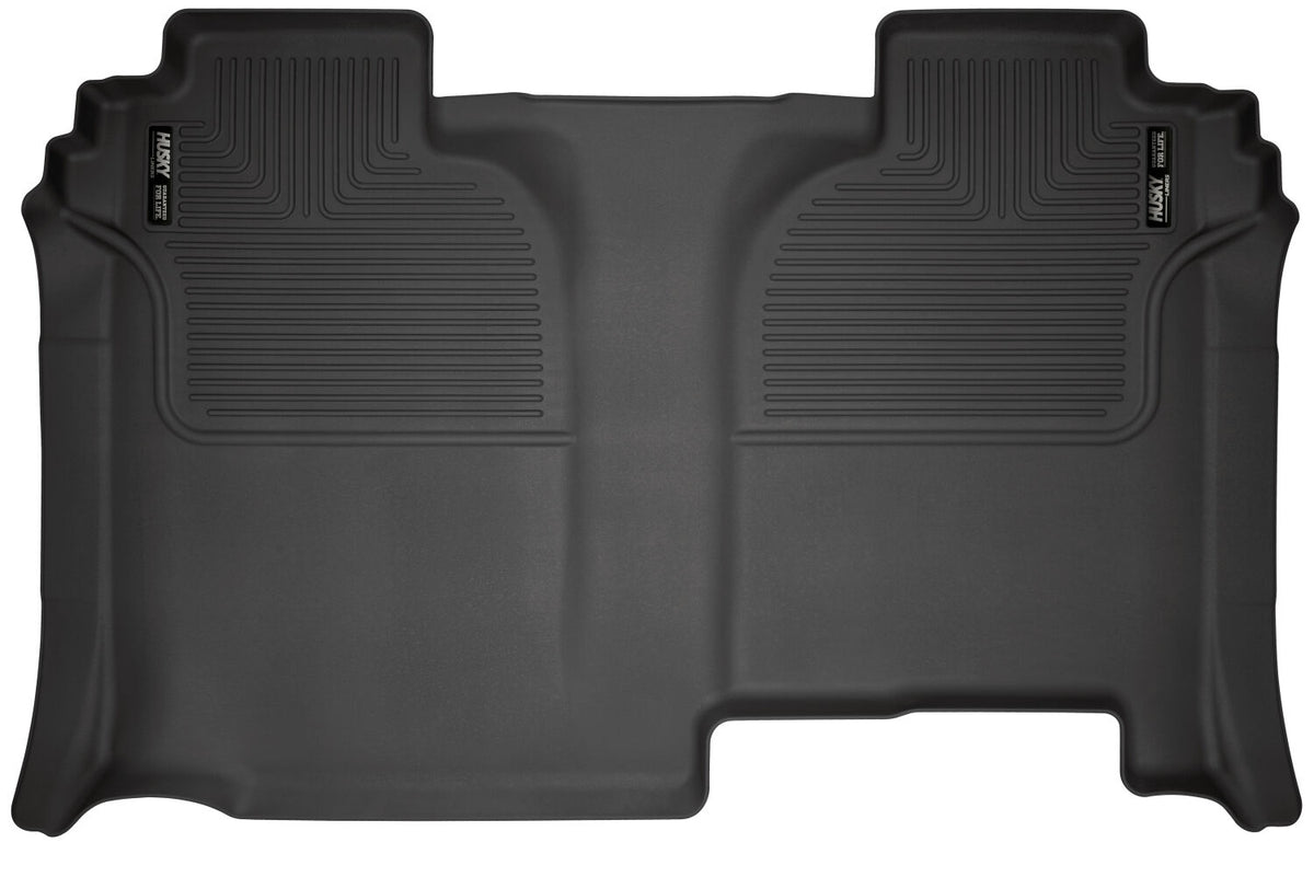 X-act Contour 2nd Seat Floor Liner For 2019-2026 Silverado/Sierra 1500/2500 HD/3500 HD Crew Cab Vehicle does not have carpeted factory storage box Husky Liners
