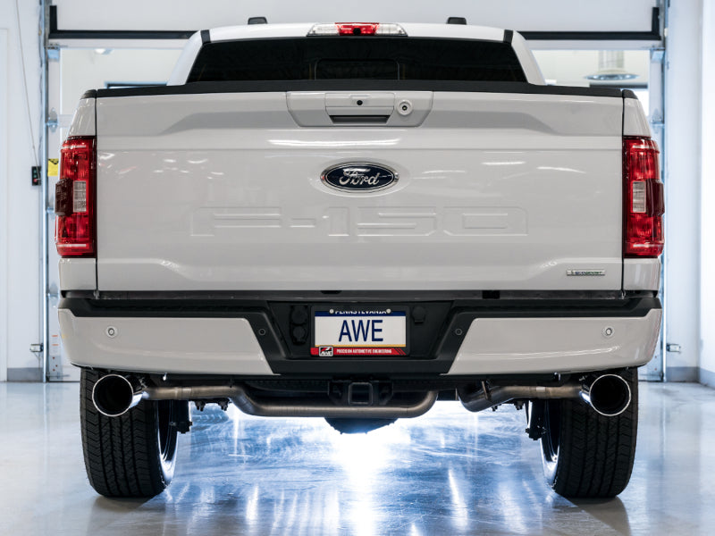 AWE Tuning 0FG 21+ Ford F150 Dual Split Rear Exhaust - 5in Chrome Silver Tips