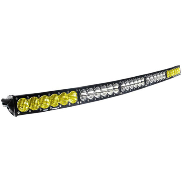 Baja Designs OnX6 Arc Dual Control 50-inch Amber/White LED light bar with a sleek black housing and dual color lenses.