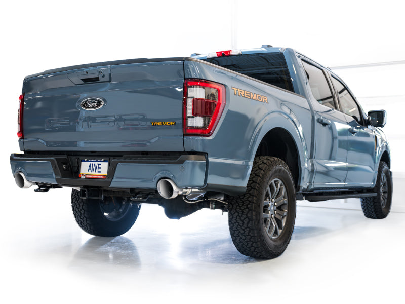 AWE Tuning 2021+ Ford F150 Tremor w/ Bumper Cutouts 0FG Resonated Cat-Back w/ Chrome Silver Tips