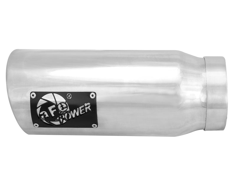 Aluminum afe MACH Force-Xp universal exhaust tip with 4-inch inlet, 5-inch outlet, and 12-inch length for enhanced performance.