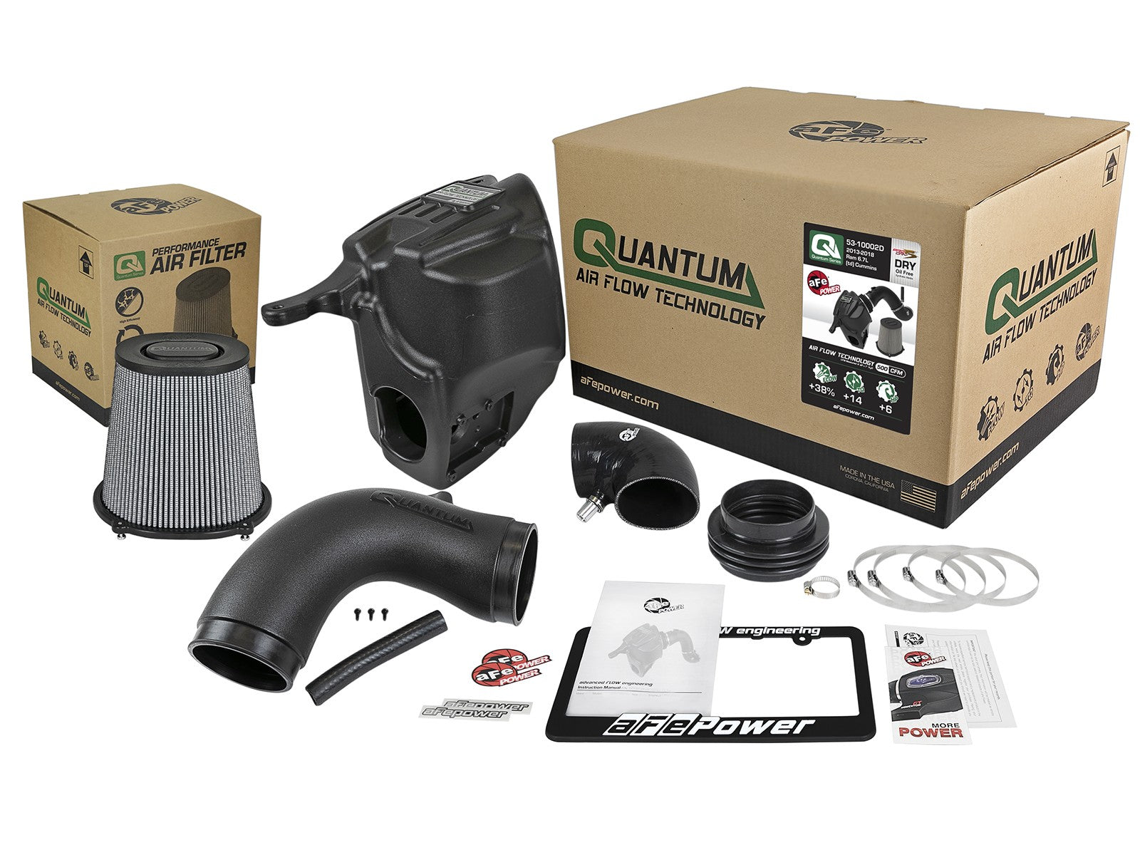 Quantum Cold Air Intake System w/ Pro Dry S Filter Dodge Ram Diesel Trucks 13-18 L6-6.7L (td) aFe Power