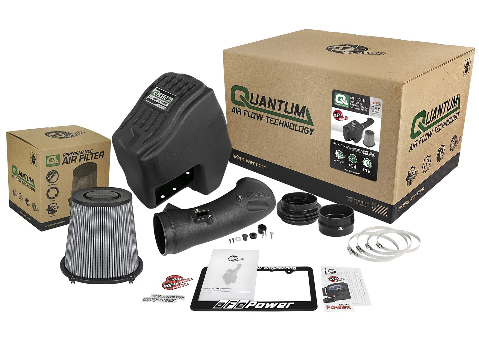 Quantum Cold Air Intake System w/ Pro Dry S Filter Ford Diesel Trucks 11-16 V8-6.7L (td) aFe Power