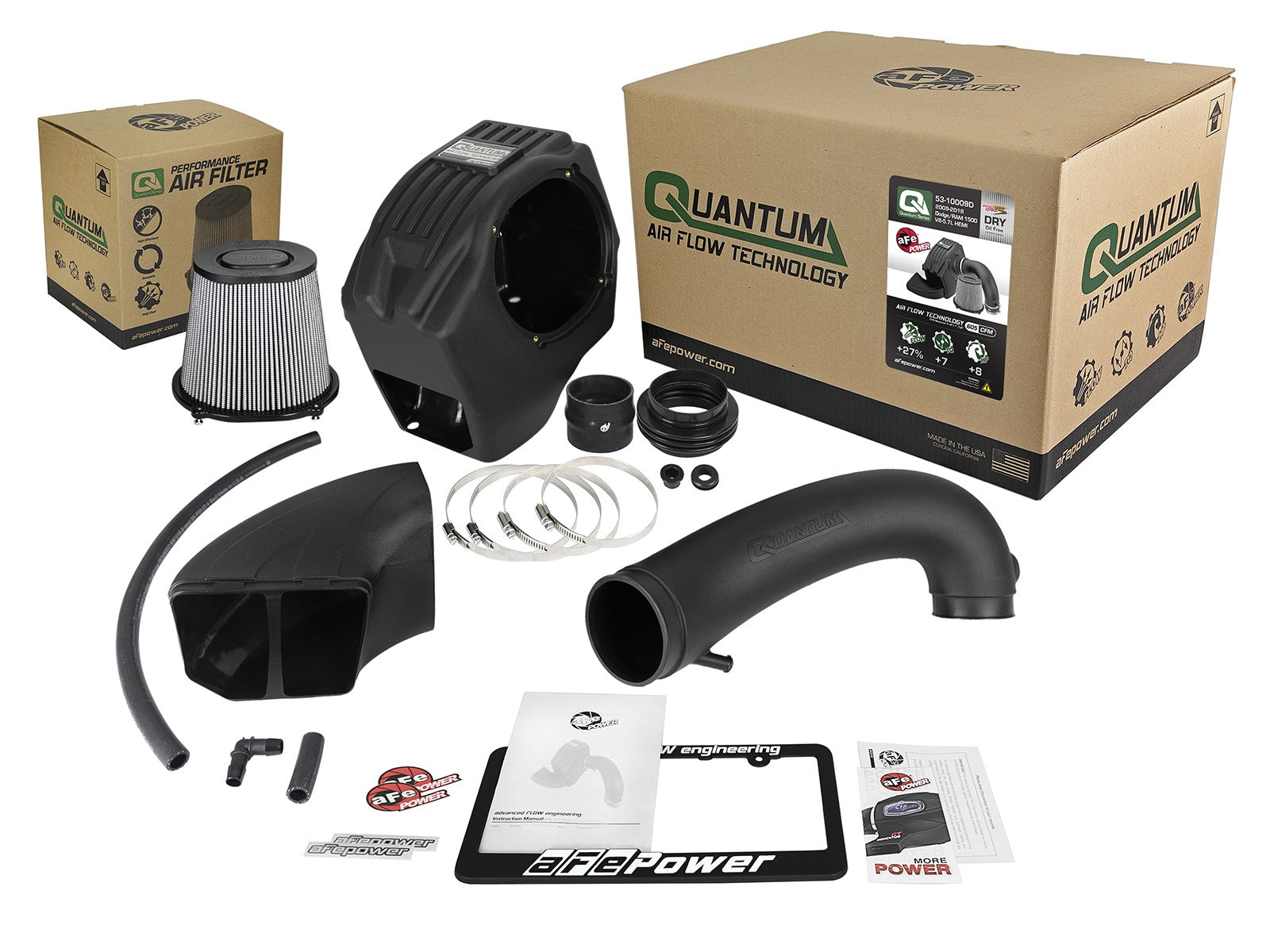 Quantum Cold Air Intake System w/ Pro Dry S Filter Dodge/Ram 1500 09-18/Ram 1500 Classic 19-24 V8-5.7L Hemi aFe Power