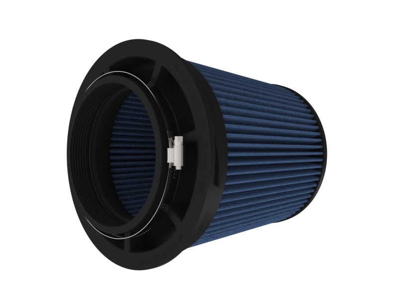 Inverted air filter with a black frame and blue pleated media, designed for enhanced airflow and filtration.