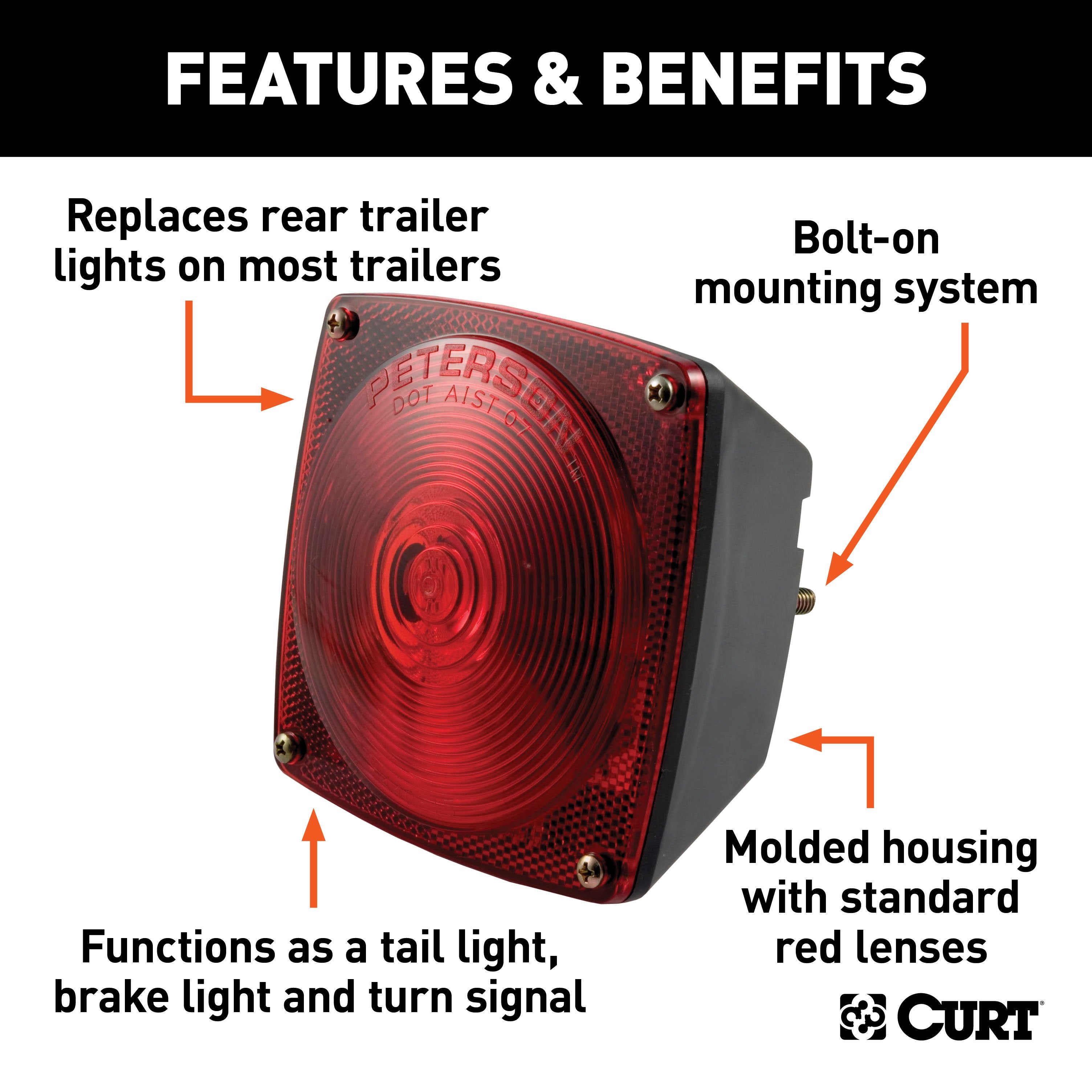 CURT Driver-Side Combination Replacement Trailer Light, Stop Tail Turn Model 53441