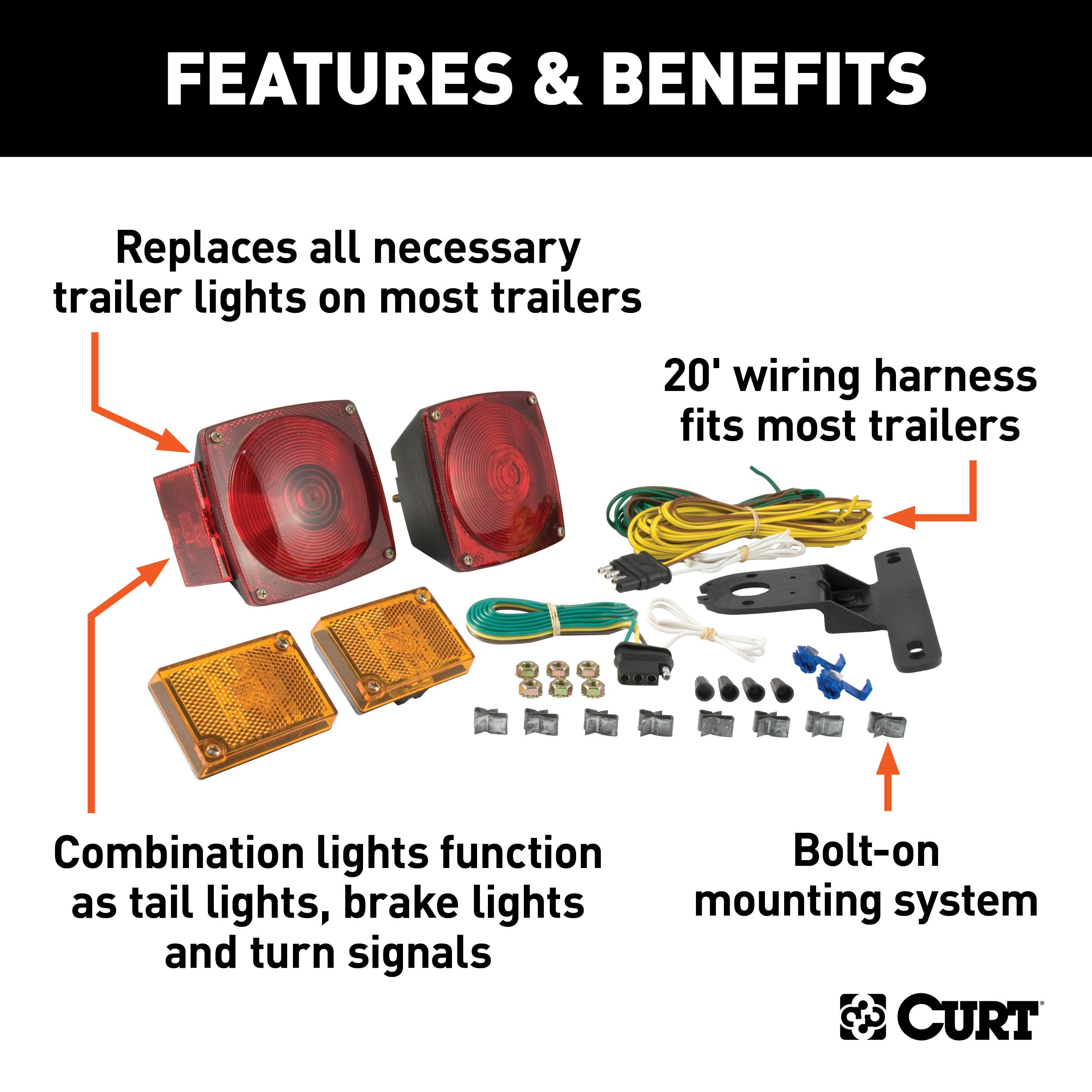 CURT Replacement Trailer Light Kit, Combination Lamps, Side Markers, Wiring Model 53540