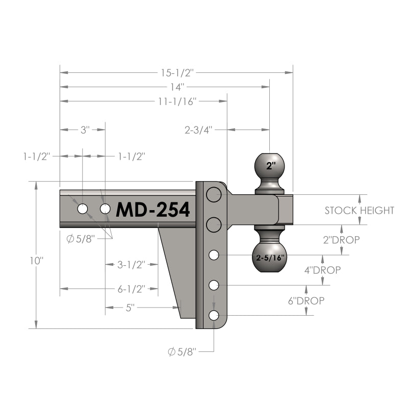 BulletProof Hitches 2.5" Medium Duty 4" Drop/Rise Hitch Model MD254
