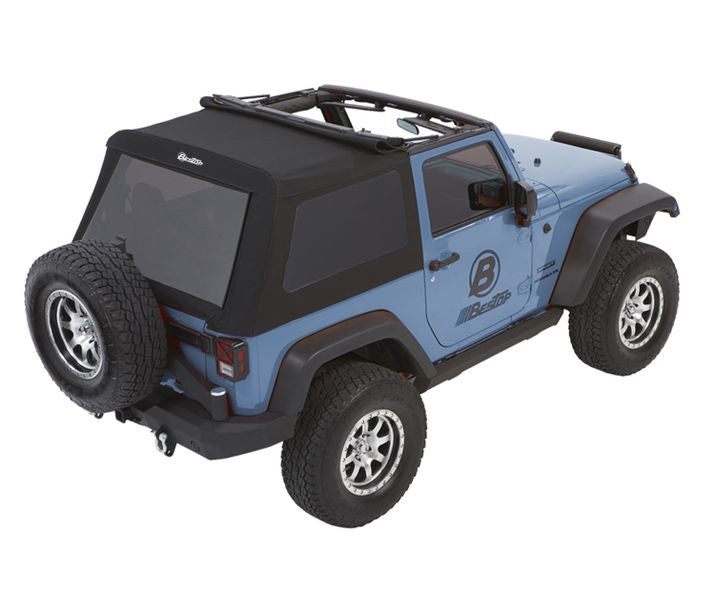 Jeep Wrangler Trektop Glide Slantback Soft Tops For Jeep 2007-2018 Wrangler JK 2 Door Black Premium Twill Bestop