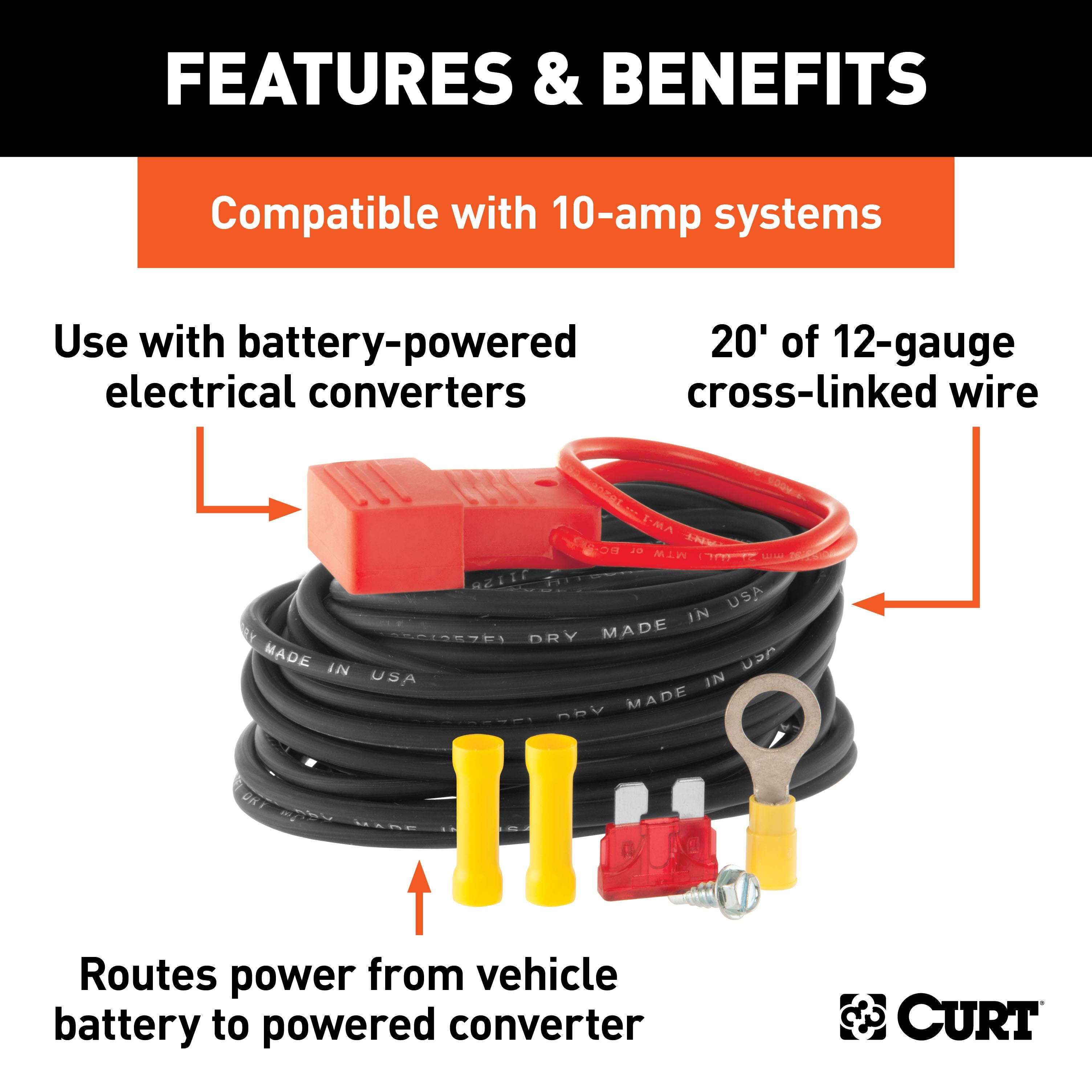 CURT Powered Converter Wiring Kit for Taillight Converter, 10 Amps Model 55151