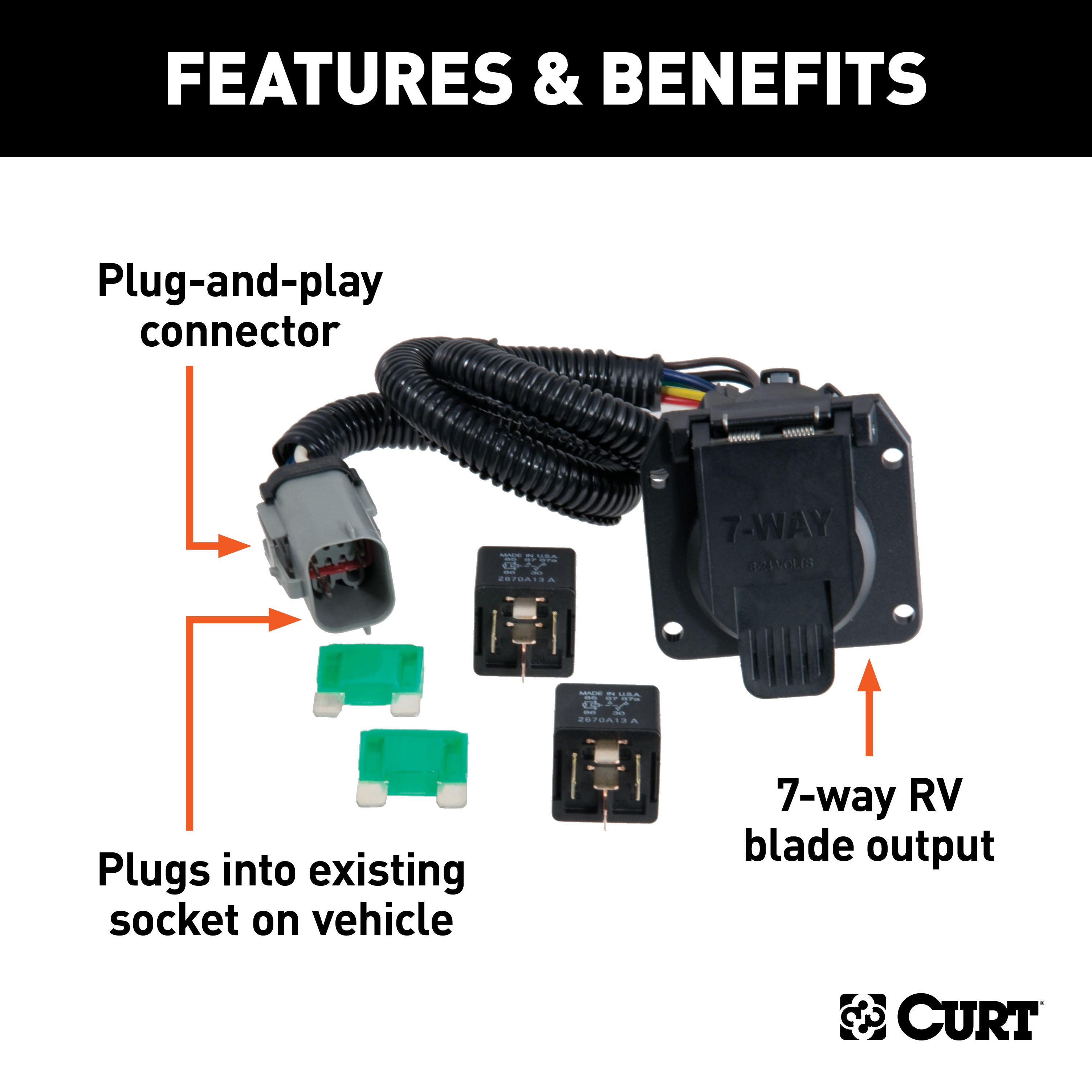 CURT Vehicle-Side Custom RV Blade 7-Pin Trailer Wiring Harness, Fits Select Ford F-250, F-350, F-450, F-550 Super Duty Model 55243