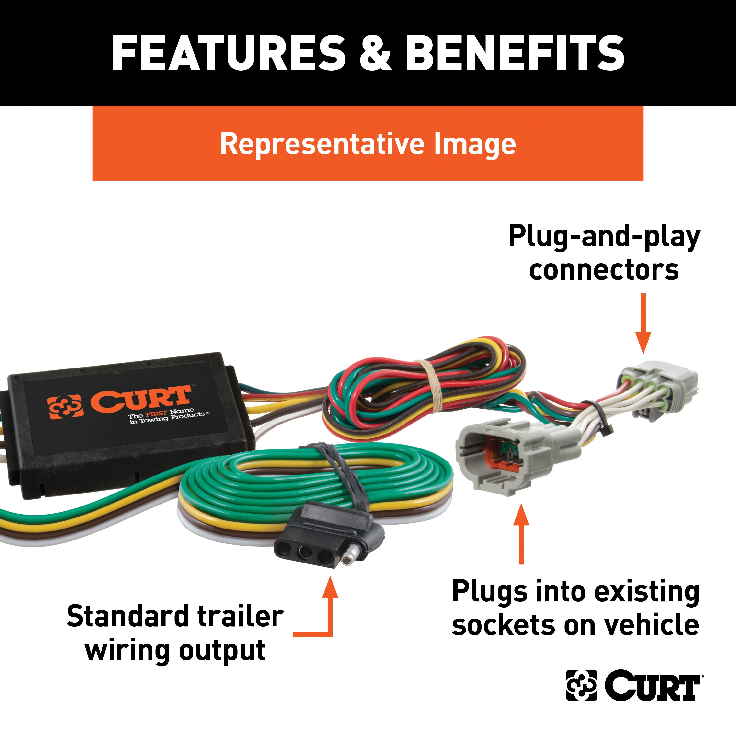 CURT Vehicle-Side Custom 4-Pin Trailer Wiring Harness, Fits Select Dodge Ram 1500, 2500, 3500 Model 55504