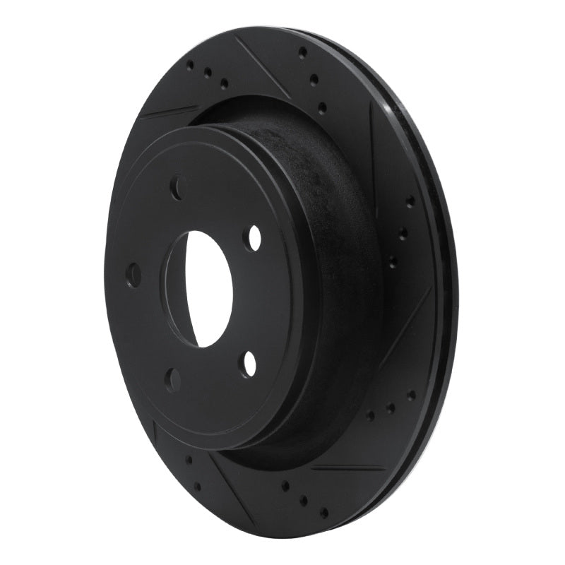 R1 02-24 Chrysler ASPEN Rear Right Drilled & Slotted Black Brake Rotor