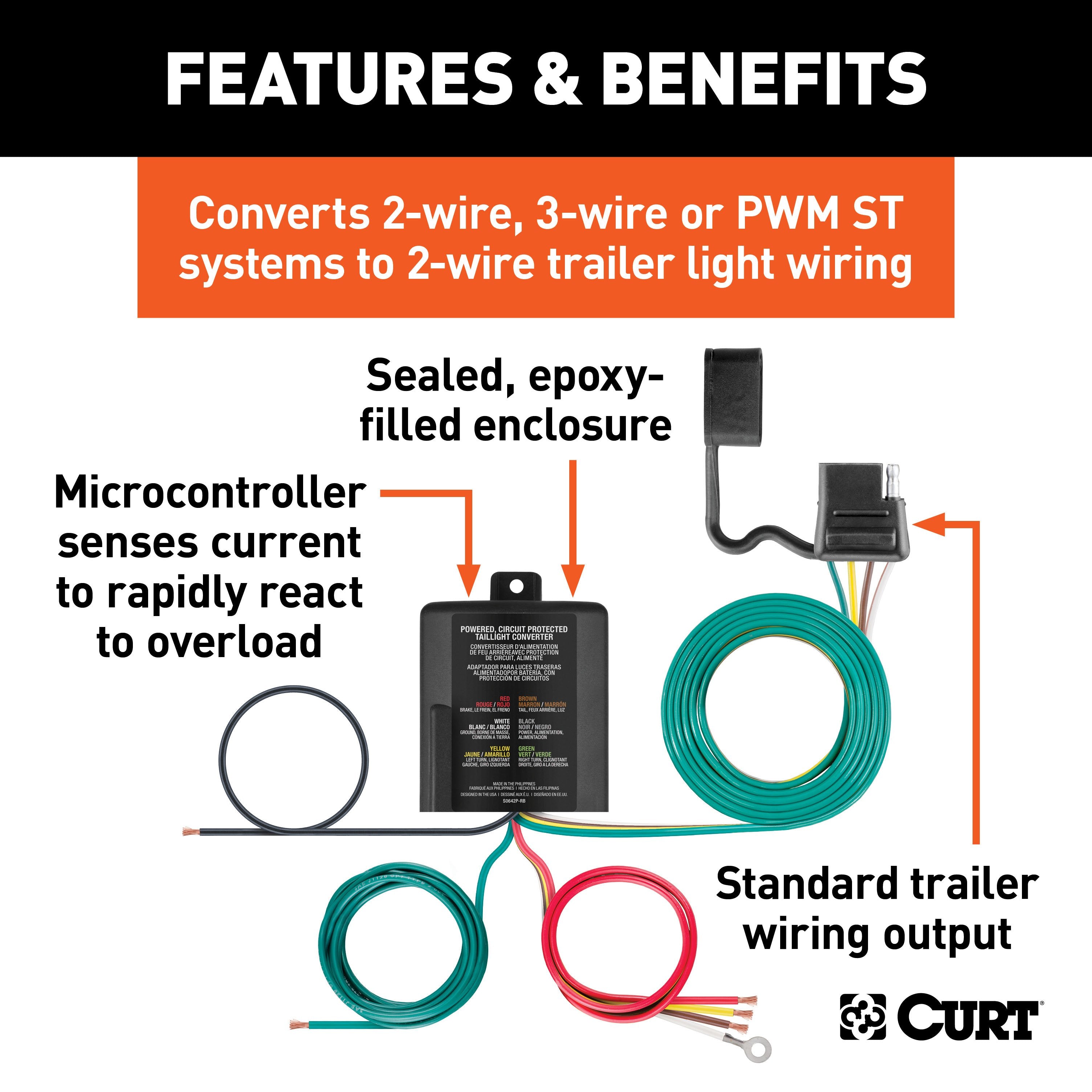 CURT Multi-Function Splice-in Taillight Converter, 4-Pin Wiring Harness Model 56236