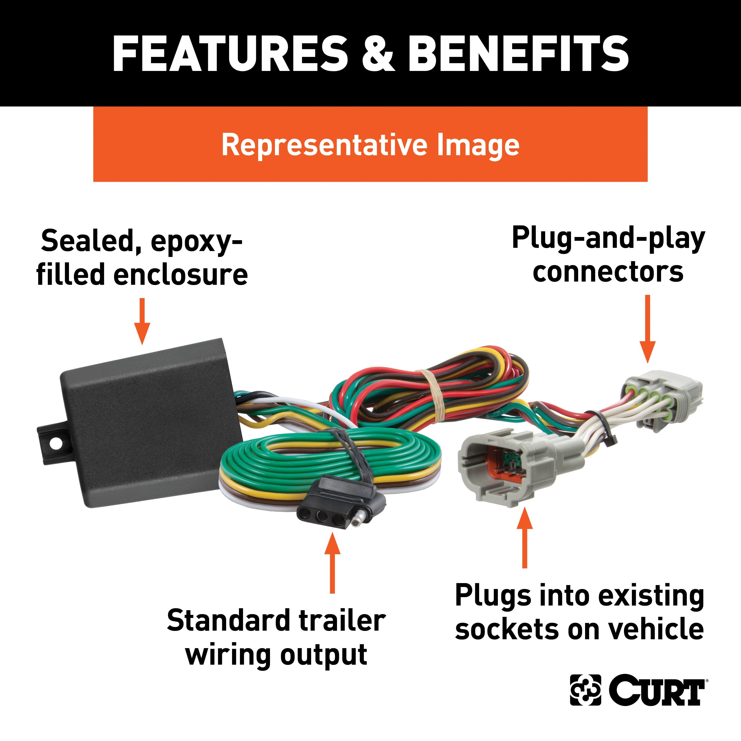 CURT Vehicle-Side Custom 4-Pin Trailer Wiring Harness, Fits Select Ford Transit-150, 250, 350, HD Model 56327