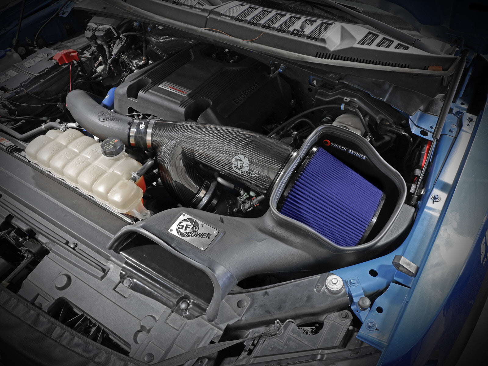 Track Series Carbon Fiber Intake System w/ Pro 5R Filter Ford F-150 Raptor 17-20 V6-3.5L (tt) aFe Power