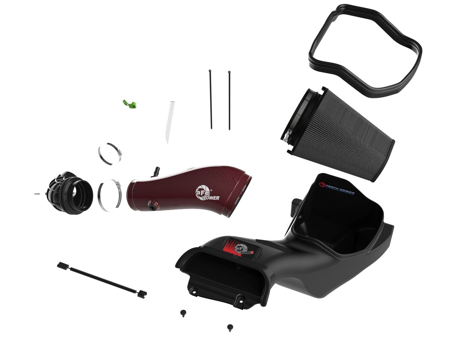 Track Series Red Kevlar/Carbon Fiber Intake System w Pro 5R Filter Black Ford F-150 Raptor R 23-26 V8-5.2L (sc) aFe Power