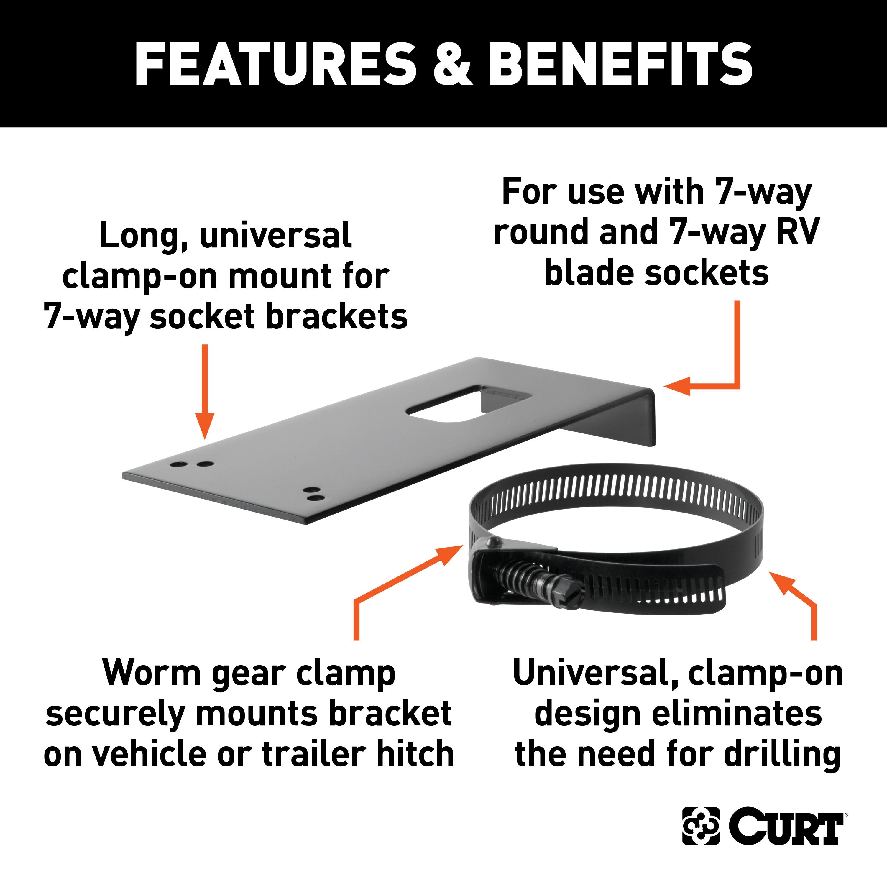 CURT Vehicle-Side Trailer Wiring Harness Clamp-On Bracket Mount for 7-Way Round or RV Blade Model 57202